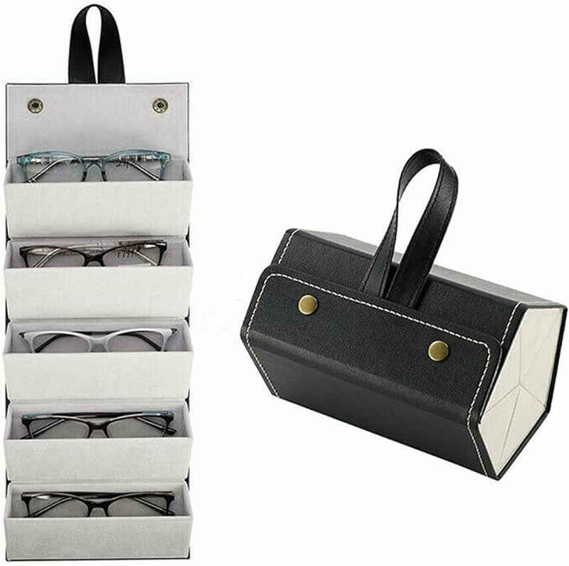 yhroo Brillenetui Sonnenbrillen-Reiseetui mit 5 Fächern, faltbares Brillenetui, Brillenetui, Sonnenbrillen-Reiseetui, PU-Lederetui für Hängebrillen