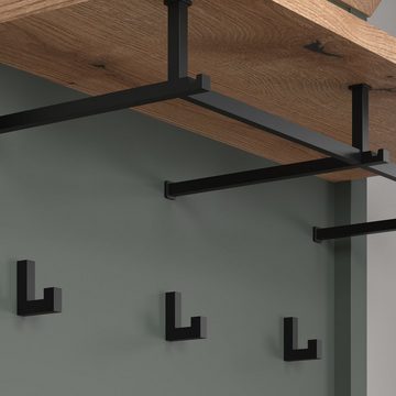 trendteam Garderoben-Set Stanton, (Garderobe in Landhaus grün mit Eiche, Komplett-Set 5-teilig), viel Stauraum