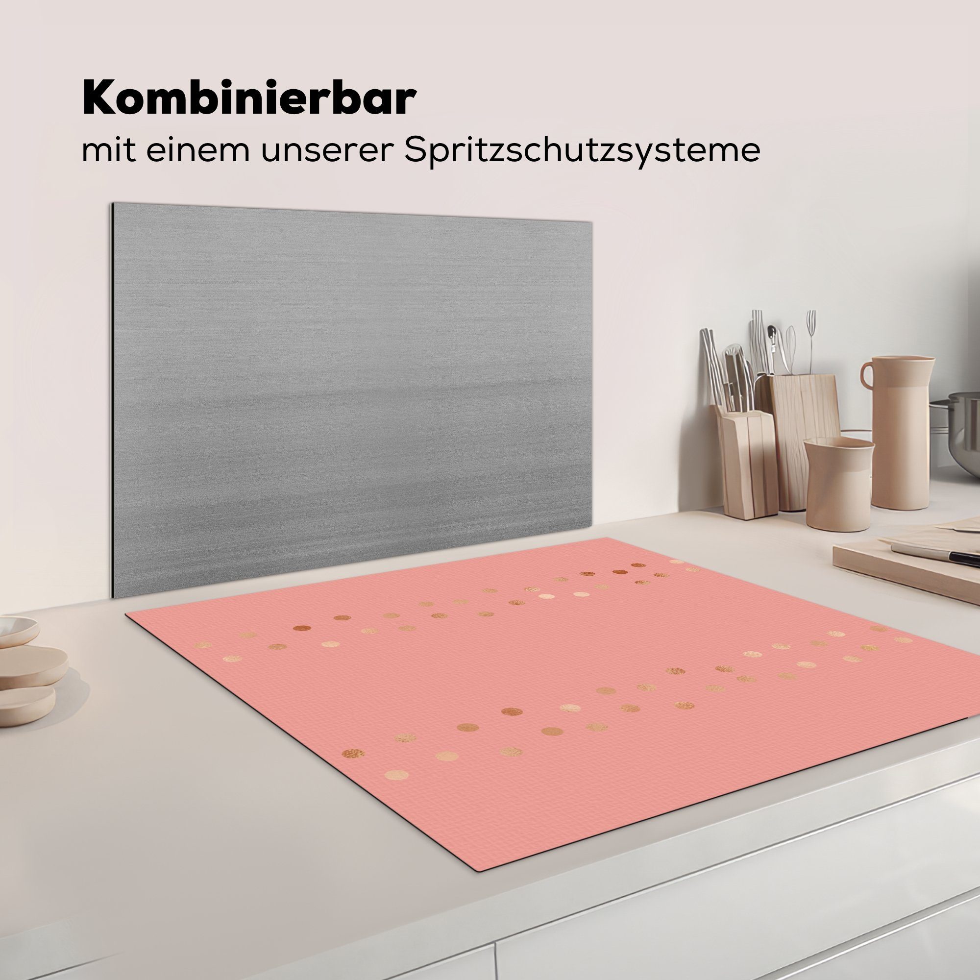 Herdblende-/Abdeckplatte Arbeitsplatte (1 Muster cm, Rosa, Punkte Vinyl, für 78x78 - küche MuchoWow Ceranfeldabdeckung, - tlg),