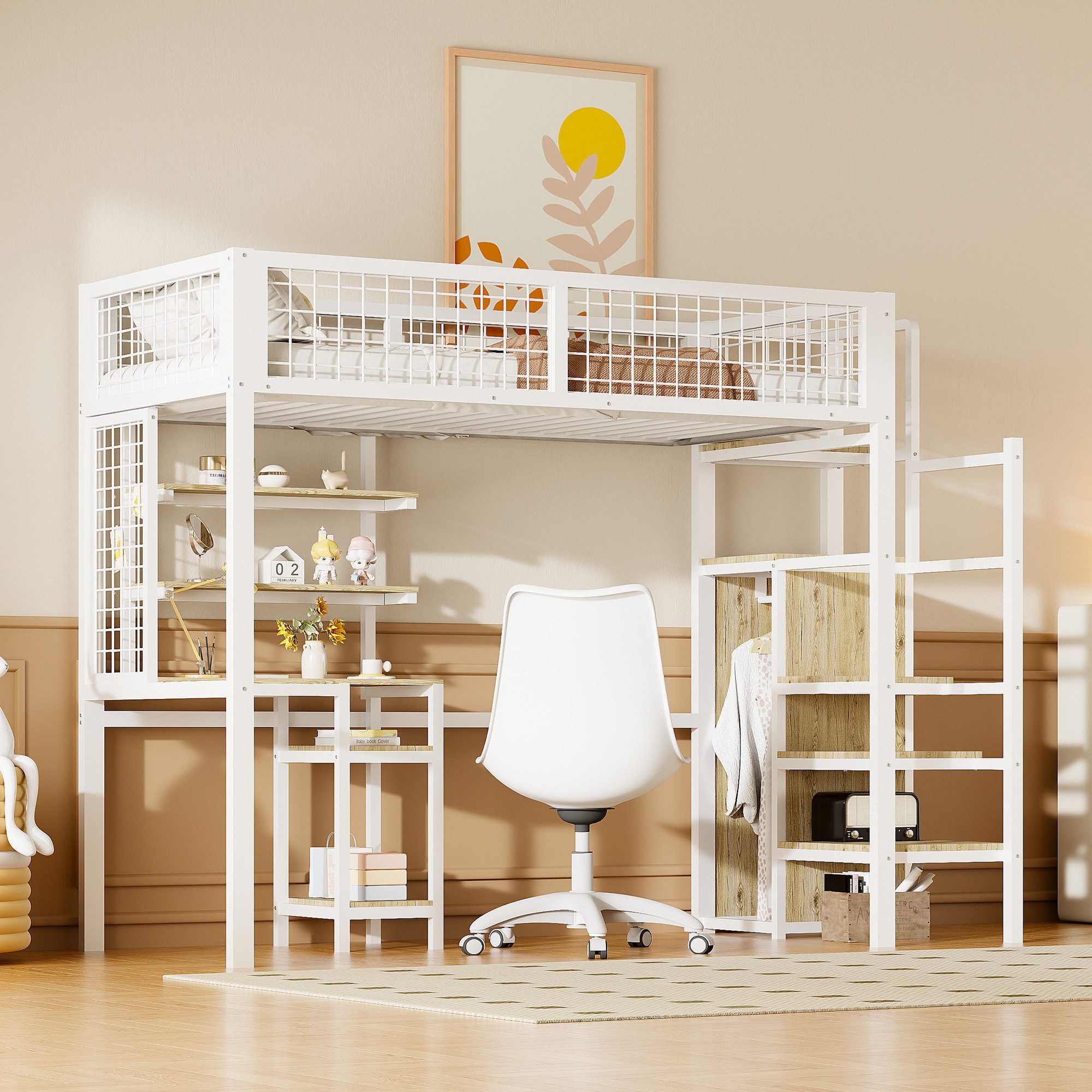 Flieks Hochbett Kinderbett 90x200cm mit Tisch/Leiter/Regal/Kleiderschrank günstig online kaufen