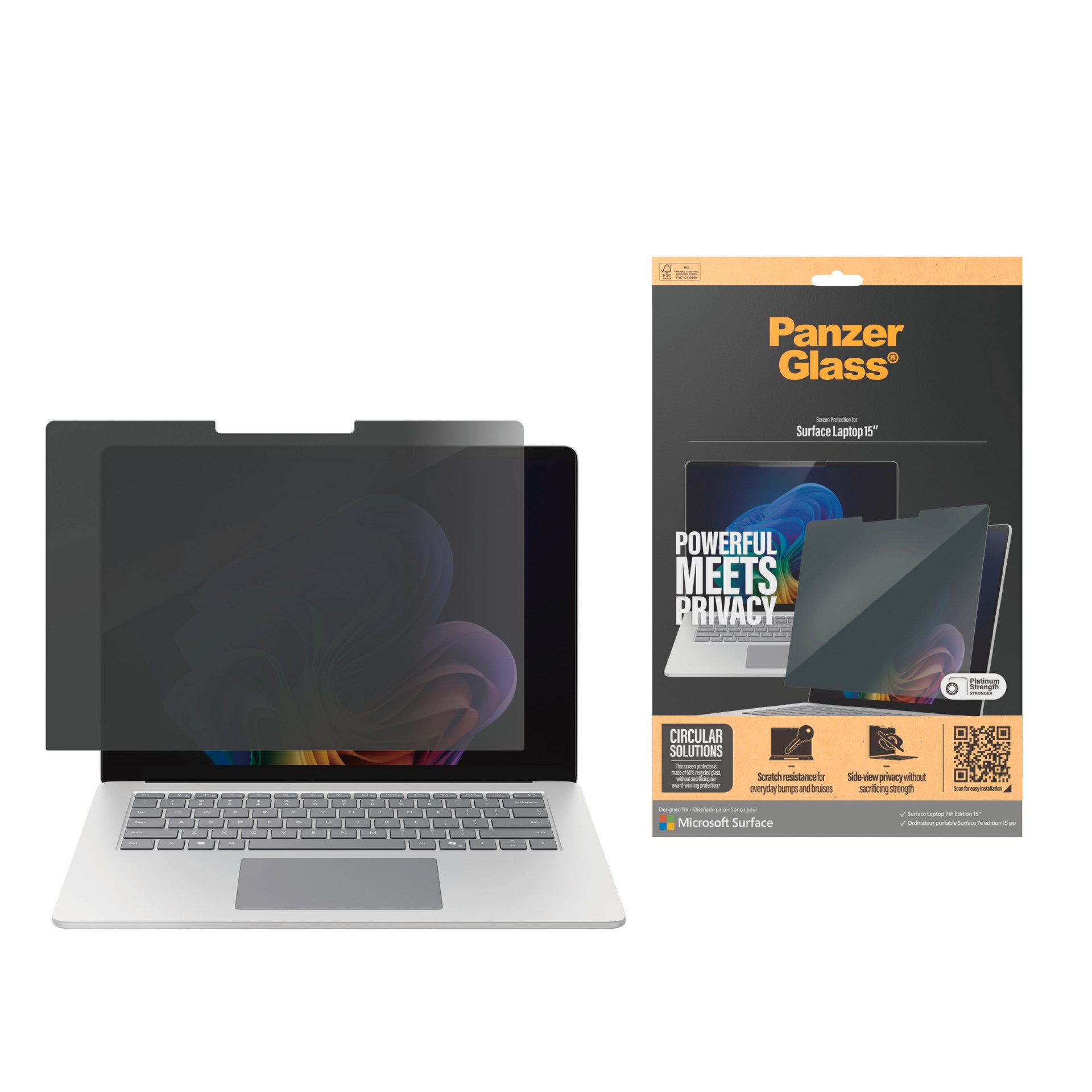 CARE by PanzerGlass Displayschutzfolie Privacy Filter Screen Protector für Microsoft Laptop 15 7th Edition, Displayschutz, Schutzfolie, Blickschutz, kratz- & stoßfest