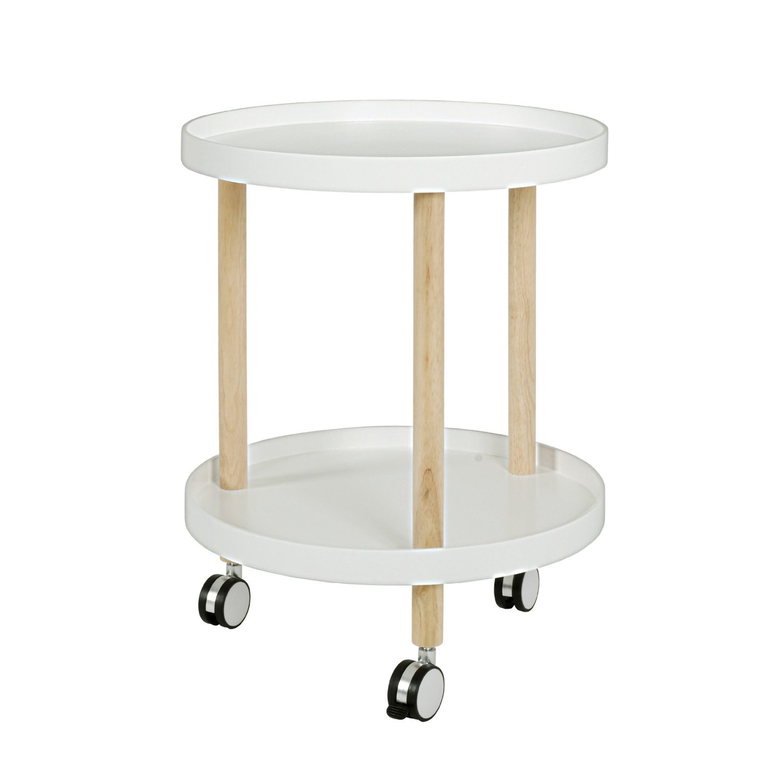 HAKU Beistelltisch Beistelltisch auf Rollen Massivholz-Sofatisch MDF, weiß-H 60xØ 50cm (1 Stück), Beistelltisch aus Massivholz