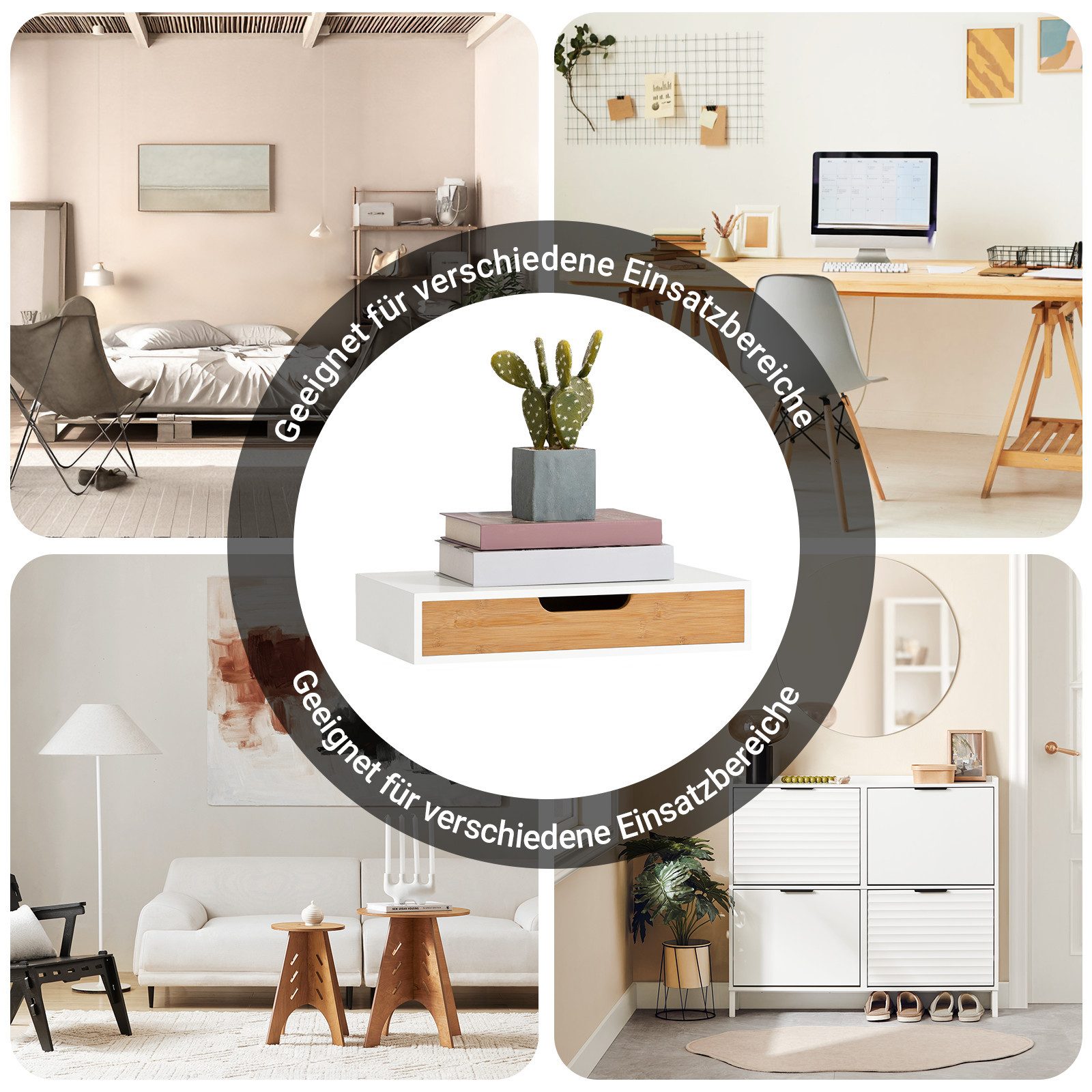 SoBuy Hängeschrank FRG92/93, Schweberegal Wandschrank Hängeregal Badschrank Regalbrett Wandregal mit Schublade, Regal Wand für Flur, Wohnzimmer, Schlafzimmer