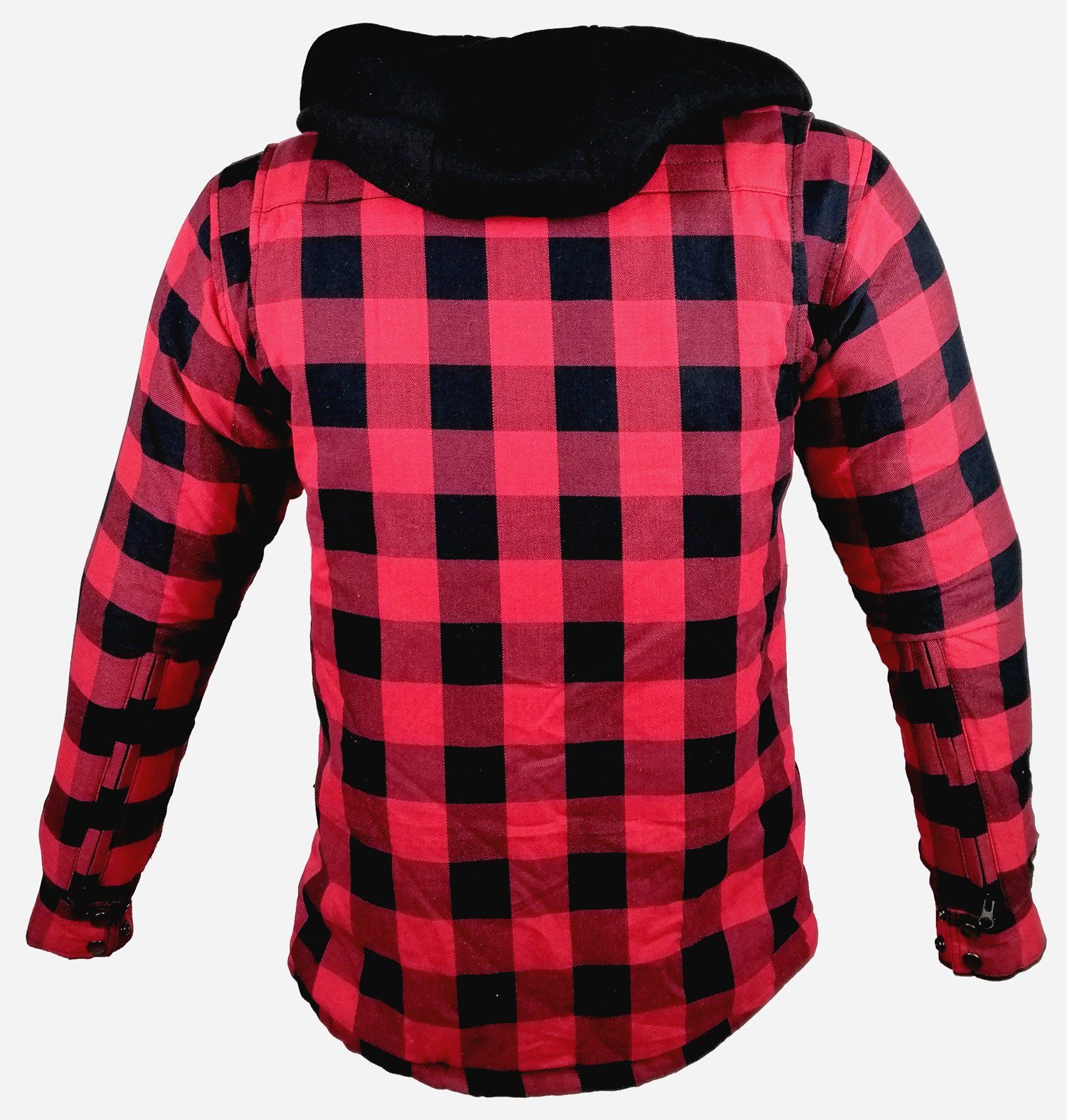 Alpha Speeds Motorradjacke Flanell-Holzfäller Motorrad KEV ARAMID Shirt Lumber Biker Hemd PRO Rot (Wasserdicht & Winddicht & Atmungsaktiv + wasserdichte Reißverschlüsse) mit abnehmbare Kapuze & Innenjacke, All Season, inklusive Protektoren