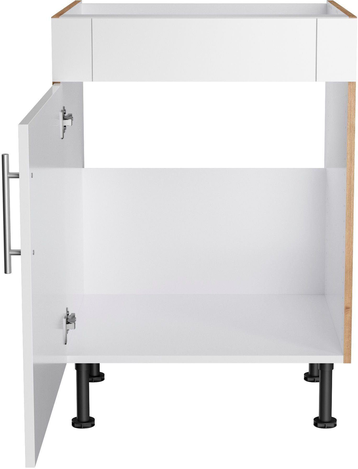 | Nachbildung 60 cm OPTIFIT Nachbildung Ahus weiß wildeiche Spülenschrank Breite matt/wildeiche