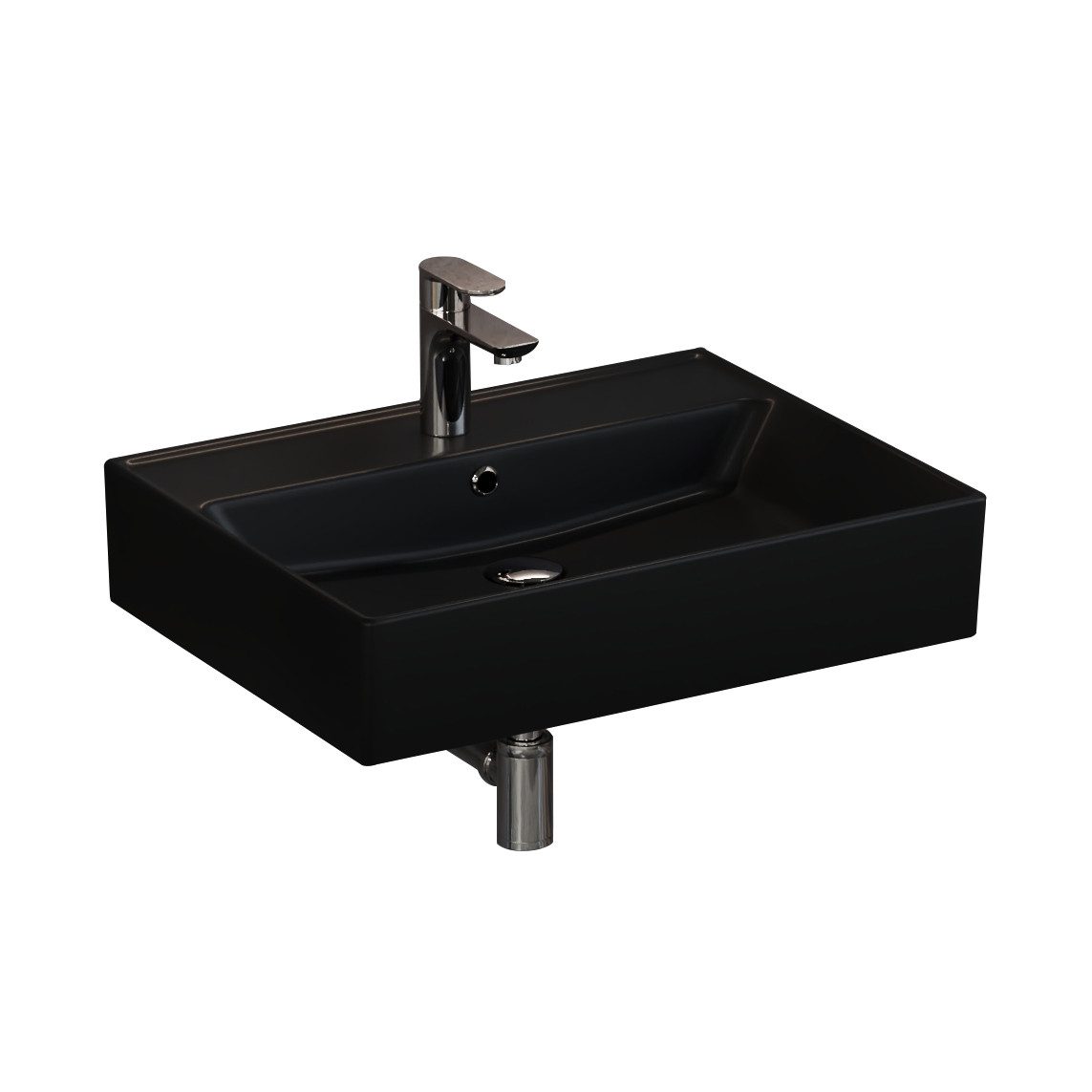 Aqua Bagno Aufsatzwaschbecken Раковины schwarz matt 60cm eckig Wandmontage Waschtisch (Keramikwaschbecken)