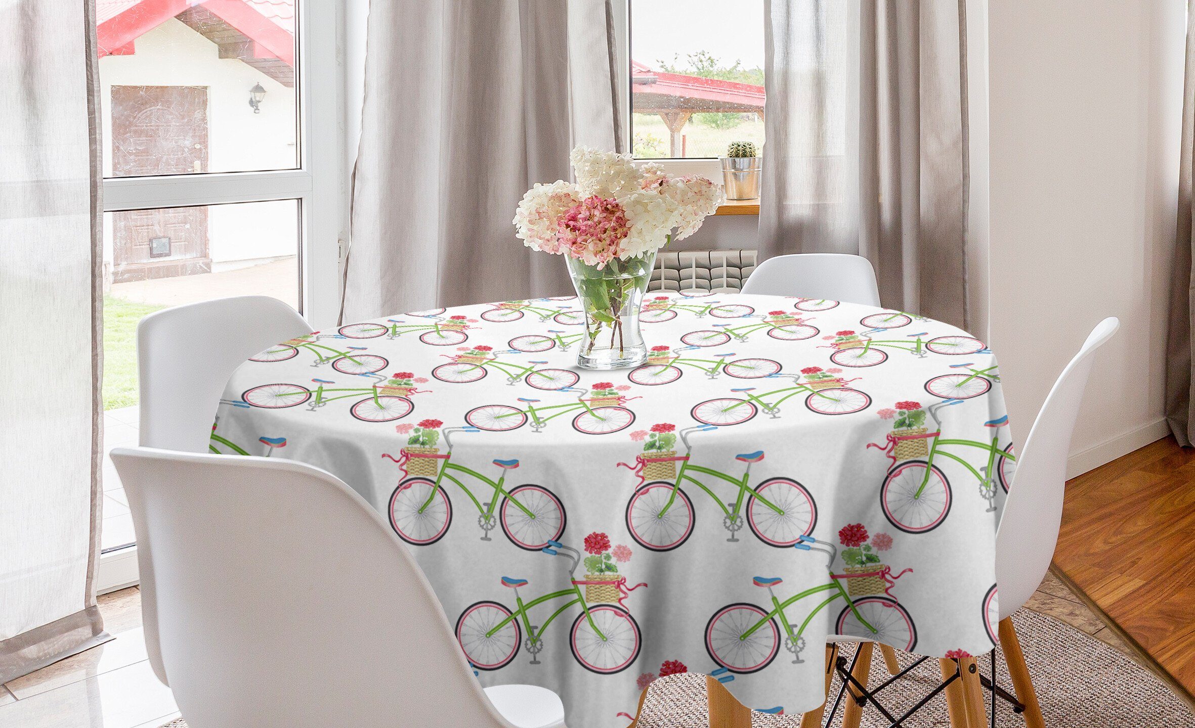 Blumenkorb Dekoration, Tischdecke für Küche Pelargonien Kreis Abdeckung Fahrrad Esszimmer Abakuhaus in Tischdecke