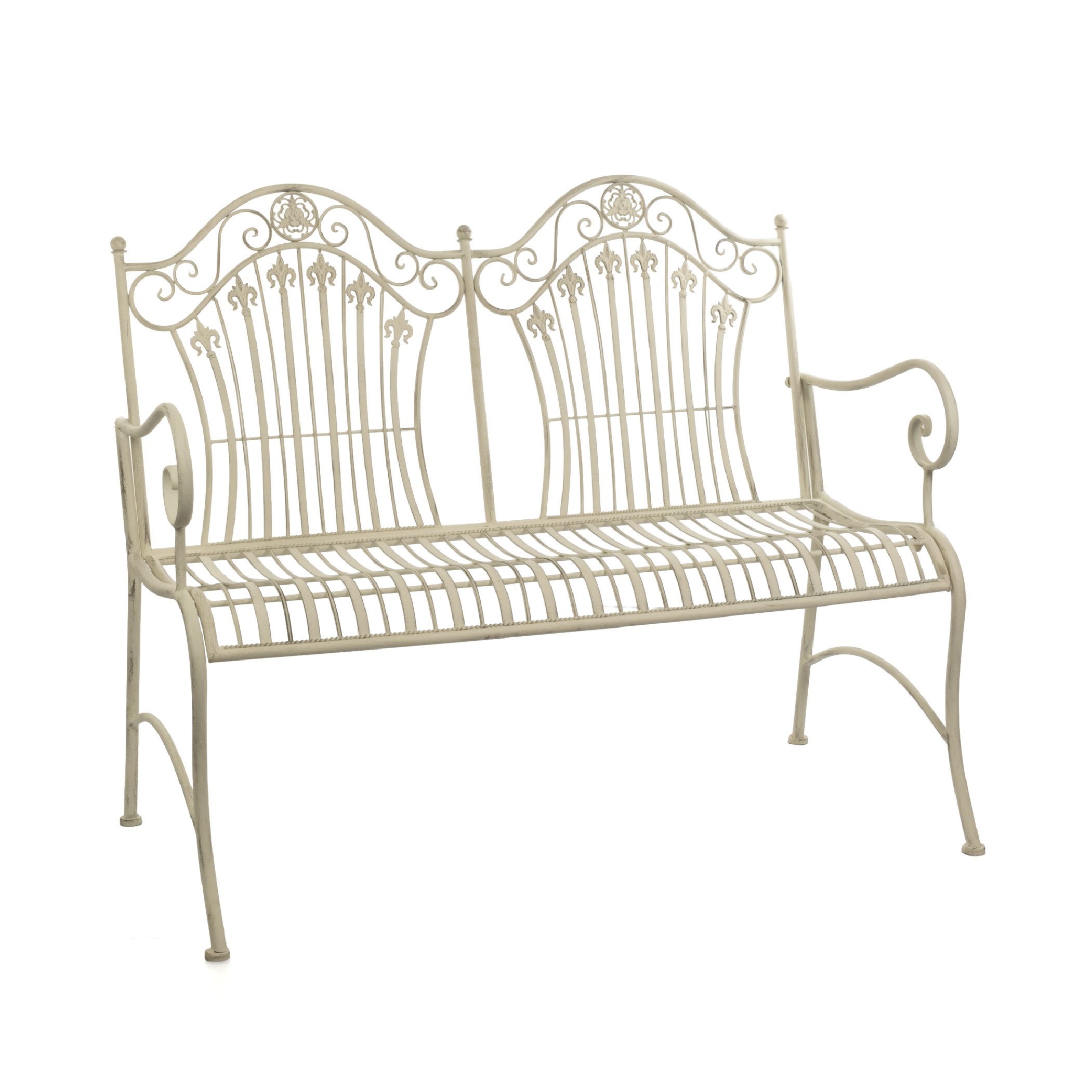 Moritz Gartenbank Gartenbank Lilien-Ornamente B 113 cm Metall 2-Sitzer Antik Weiß Garten