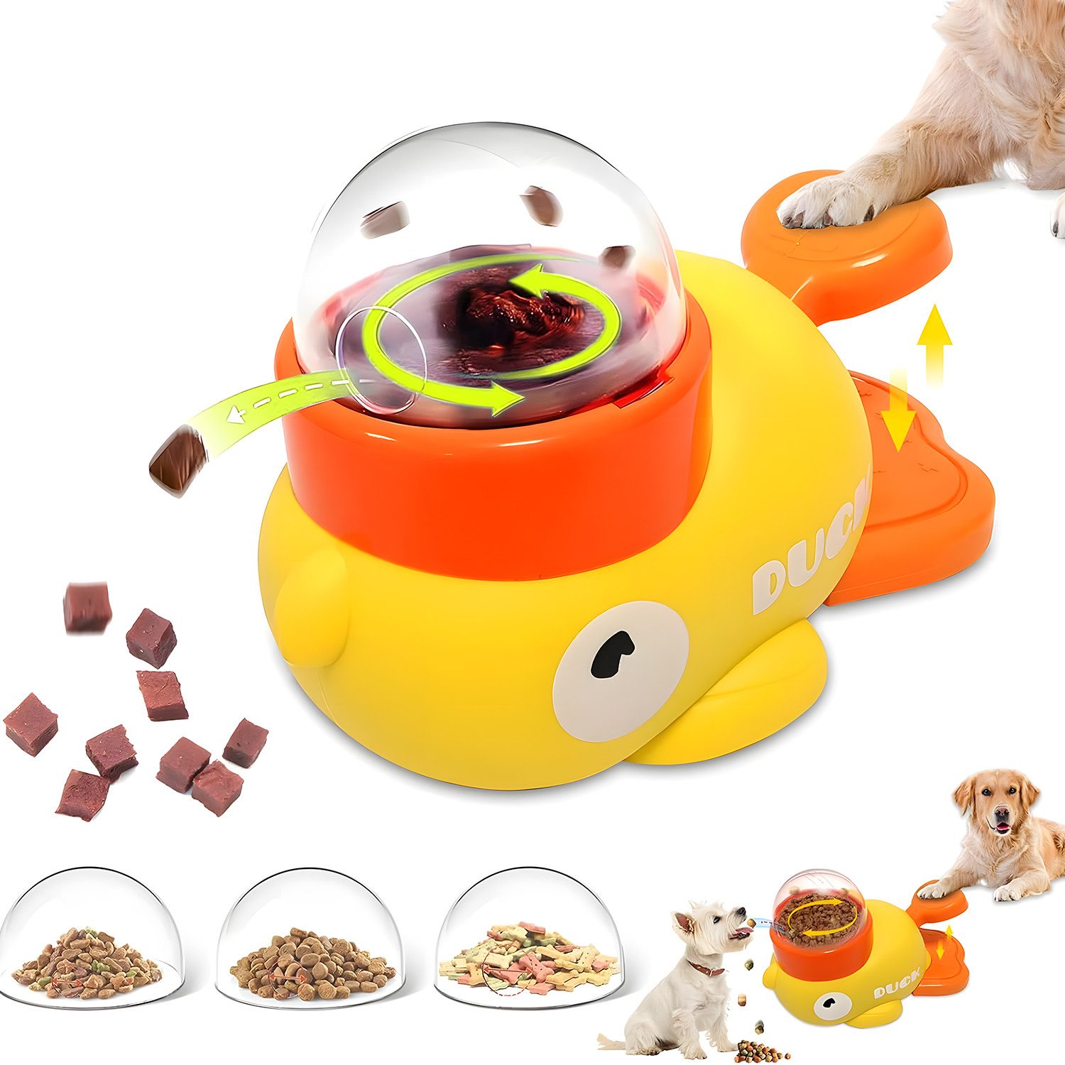 HEYHIPPO Futterspender Entenförmiger Futterspender interaktiv für Hunde–Intelligenzspielzeug, 2-in-1 Slow Feeder– Leckerli Spender mit rotierendem Fach, für Katzen
