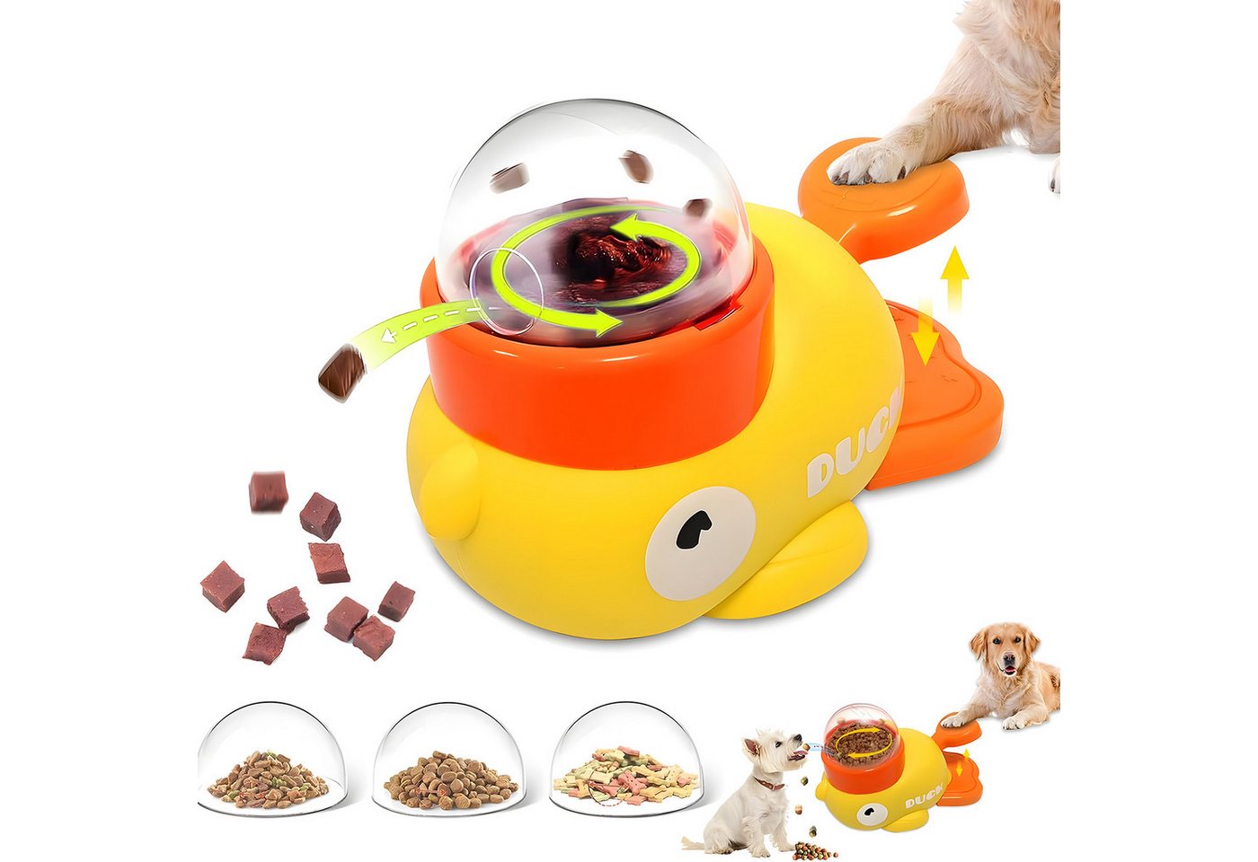 HEYHIPPO Futterspender Entenförmiger Futterspender interaktiv für Hunde–Intelligenzspielzeug, 2-in-1 Slow Feeder– Leckerli Spender mit rotierendem Fach, für Katzen
