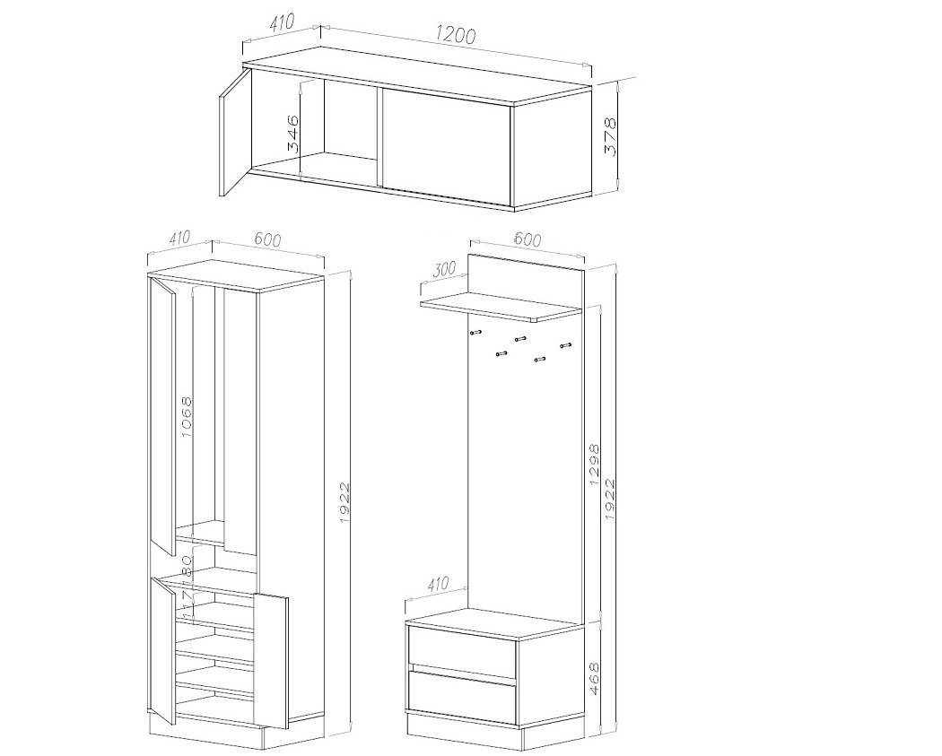 Marmex Möbel Garderobenschrank ARTI mit Spiegel und Schubladen Soft-Close-Scharniere, Sitzkissen