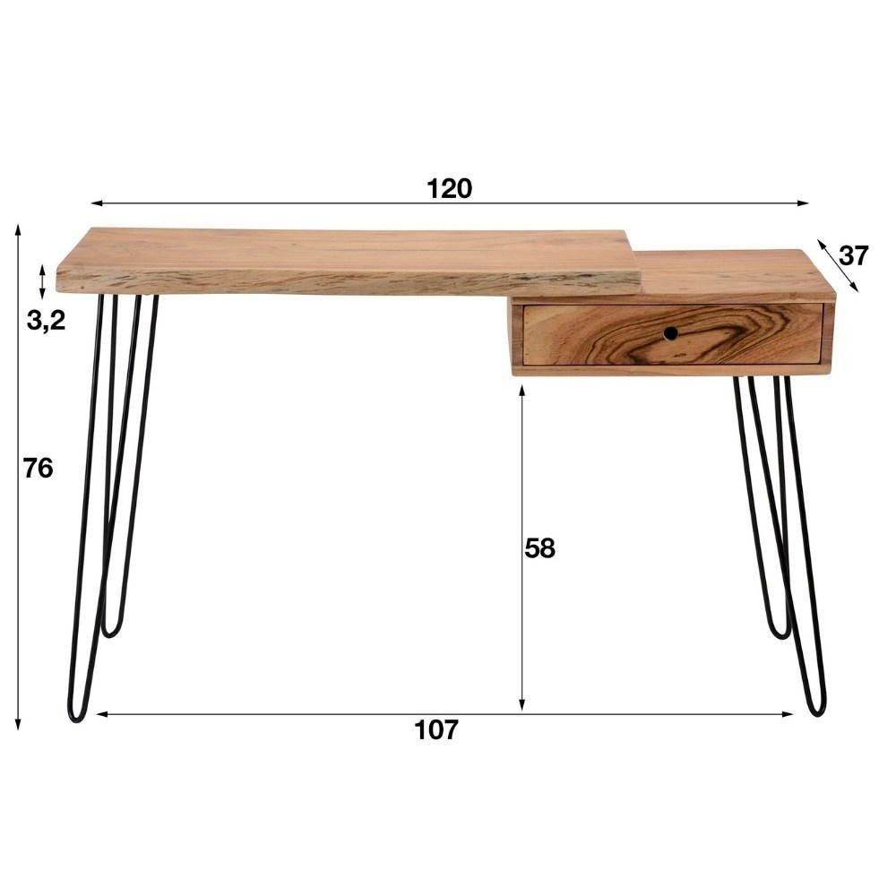 RINGO-Living Schreibtisch Massivholz Schreibtisch mit und Aluna Schwar, Natur-dunkel Möbel in Schublade