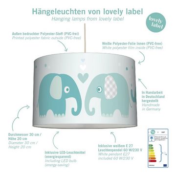 lovely label Pendelleuchte Elefanten blau/grau - Hängelampe Baby Kinderzimmer, Plug & Shine, LED wechselbar, Warmweiß