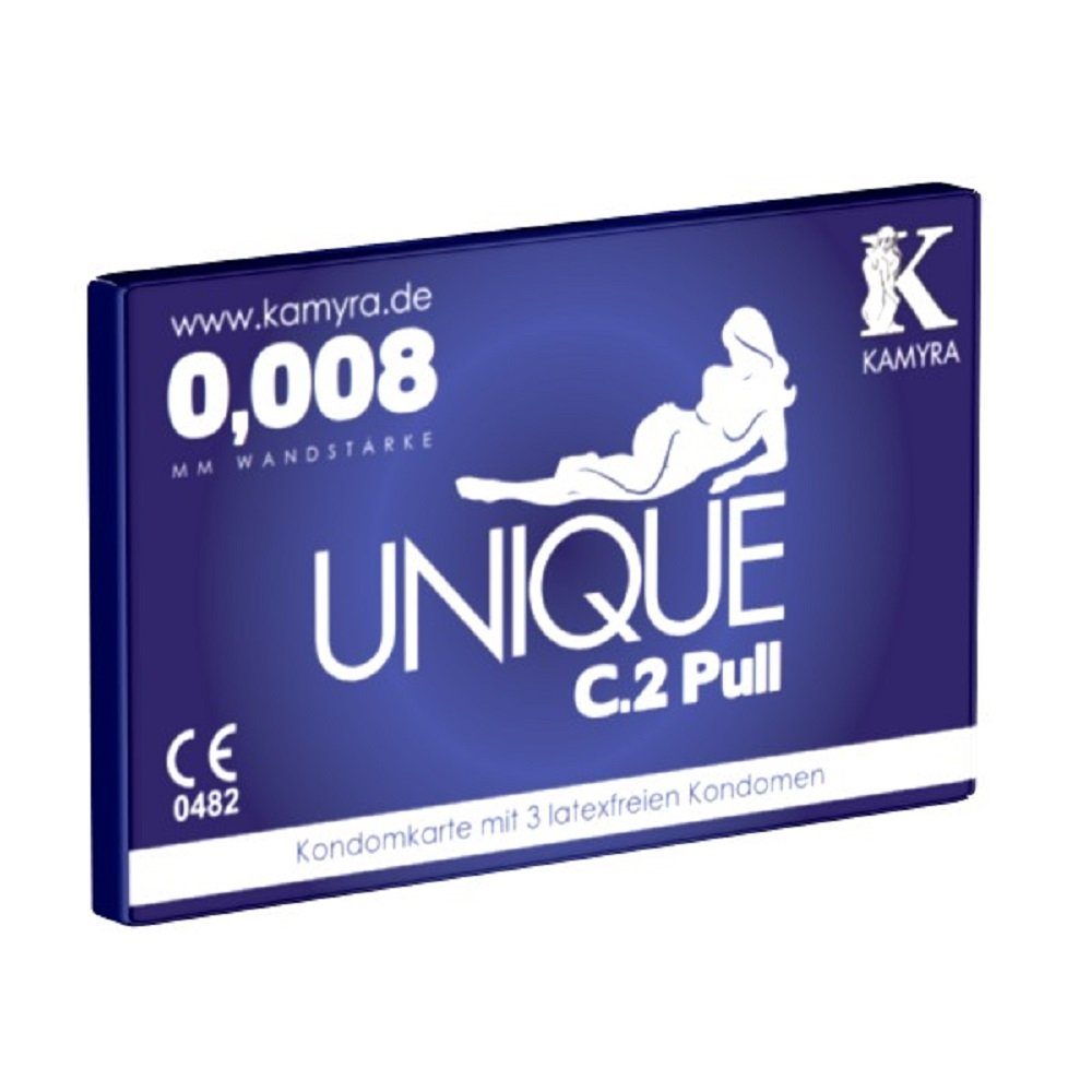 Kamyra Kondome Kamyra «Unique C.2 Pull» Kondomkarte mit latexfreien Kondomen Packung mit, 3 St., mit Abziehbändchen für schnelles Abrollen, auch mit ölhaltigen Gleitmitteln verwendbar