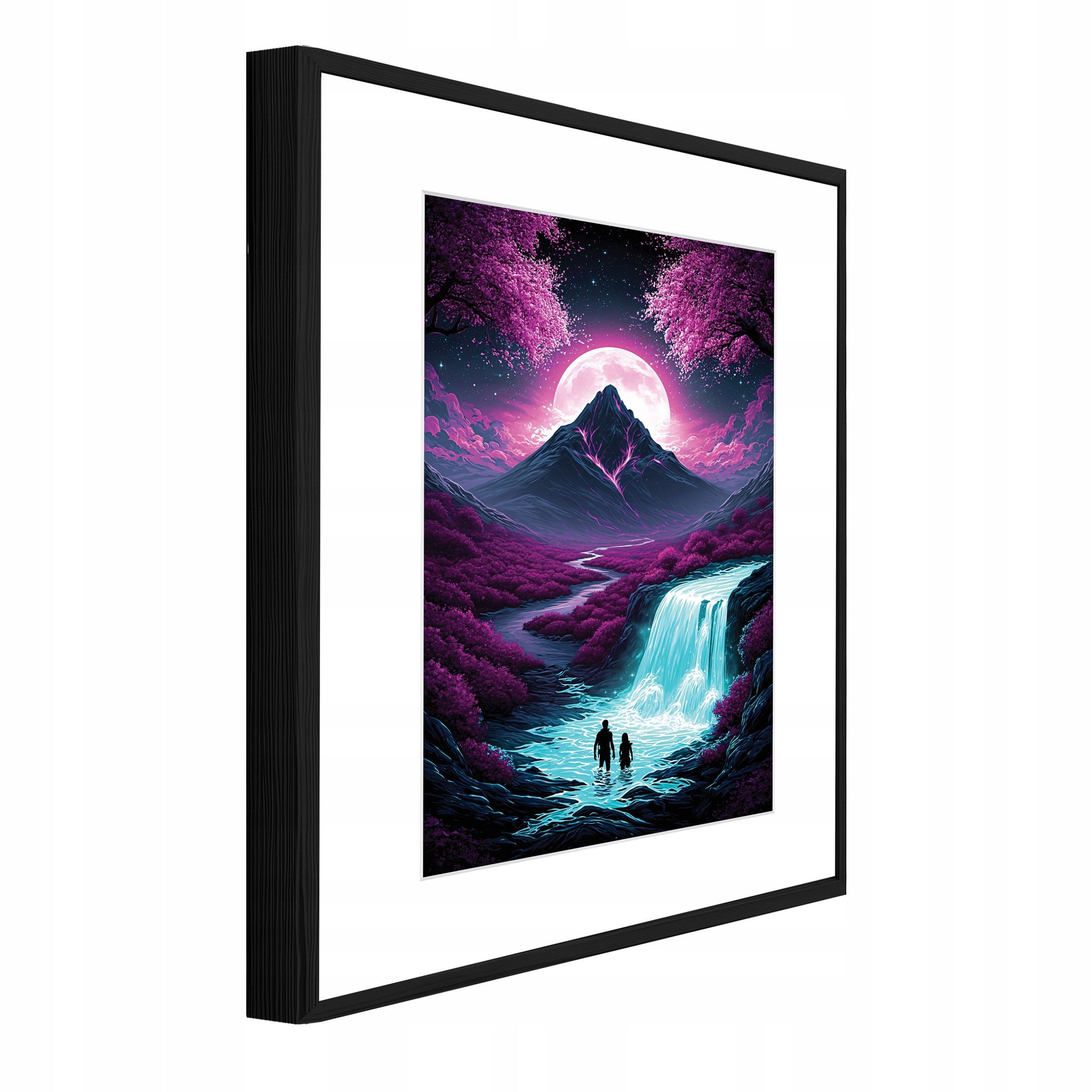 Wallarena Wandbild strukturiert Wasserfall mit Paar im lila Bilder Wohnzimmer Wandbild, Wasserfall (Wandbild, 1 St), Bilder mit Rahmen Wohnzimmer Schlafzimmer Wandbild Wanddeko 30x40 cm