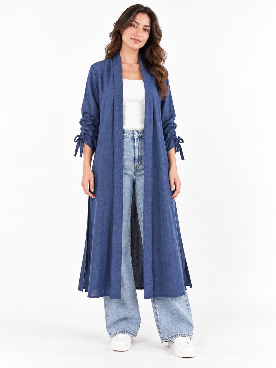 fashionshowcase Blusenkimono Damen Oversize-Kimono in Leinenoptik - Ärmel mit Tunnel-Detail sommerlich, leicht