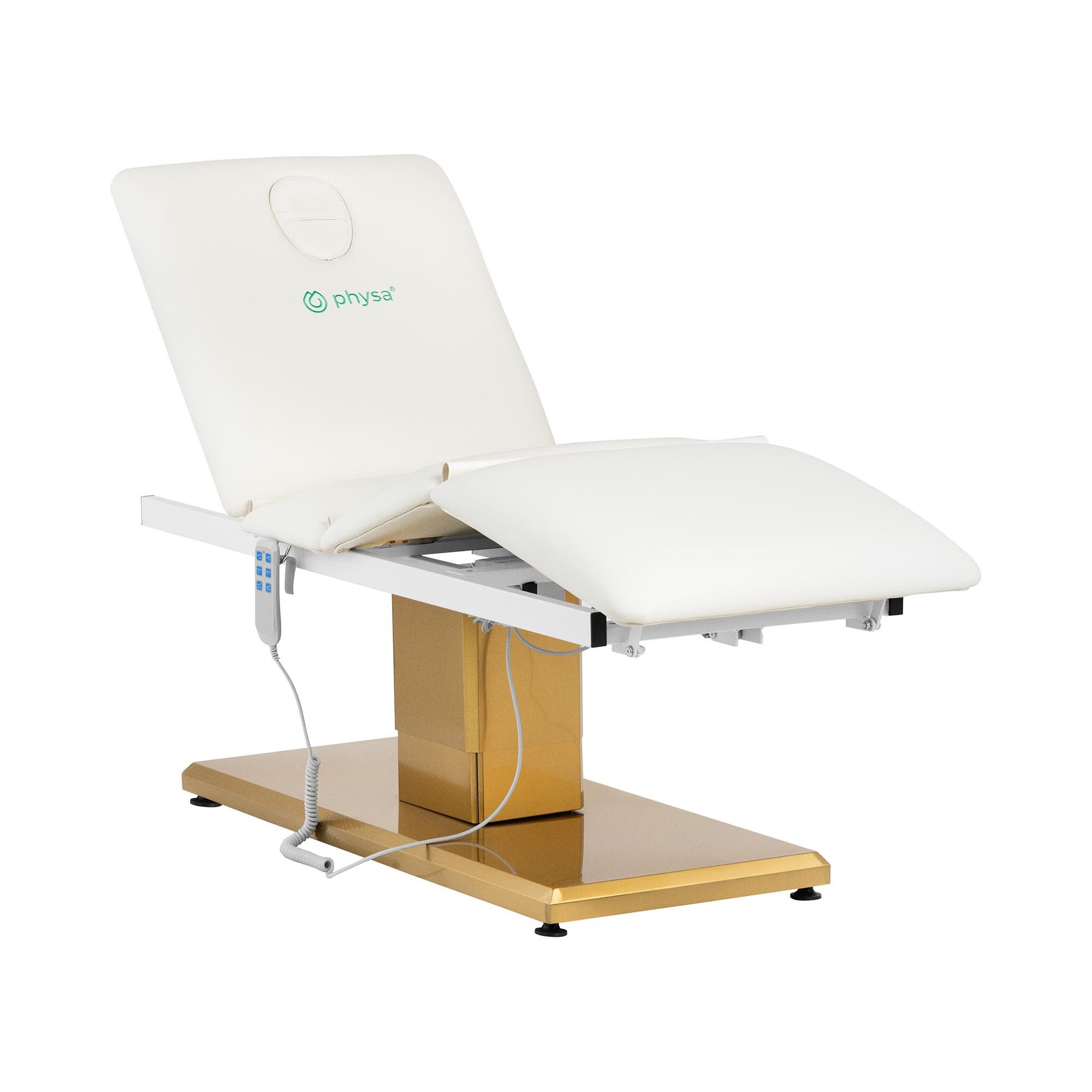 Physa Massageliege Elektrische Kosmetikliege 150 kg Behandlungsliege Weiß & Golden