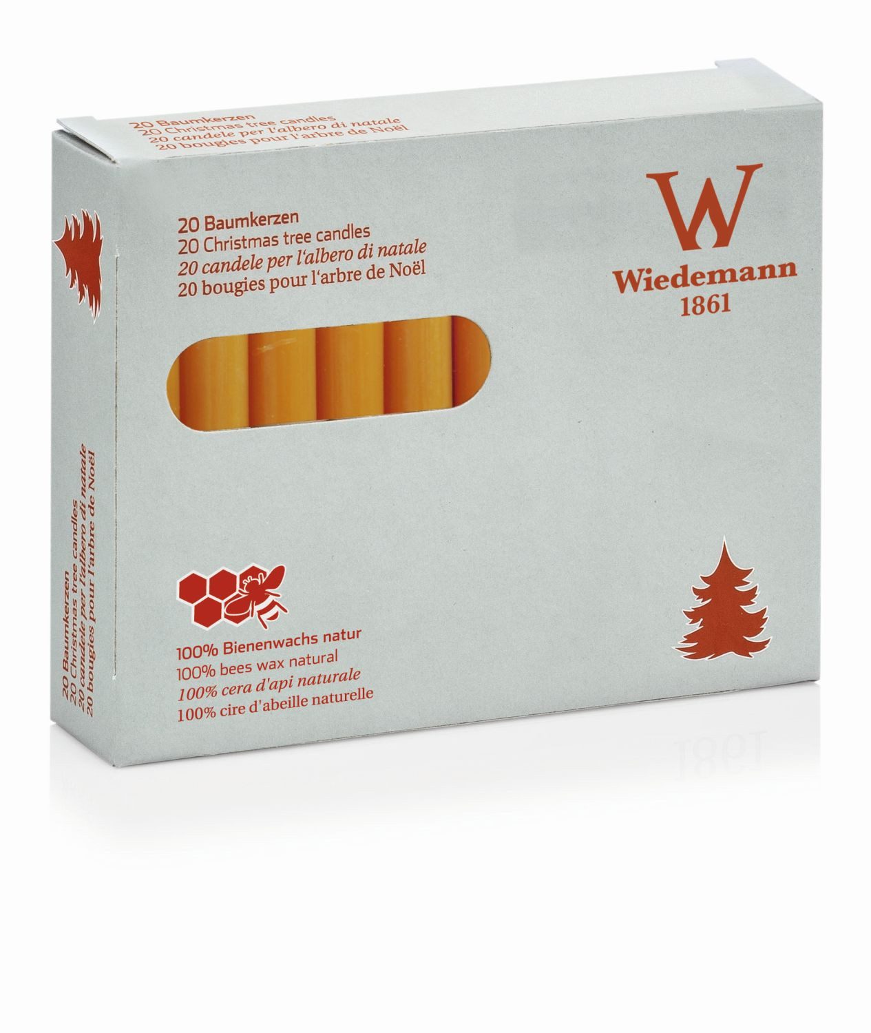 INNA-Glas Tafelkerze Baumkerzen MEDIALA, 20 Stück, 100% Bienenwachs, natu