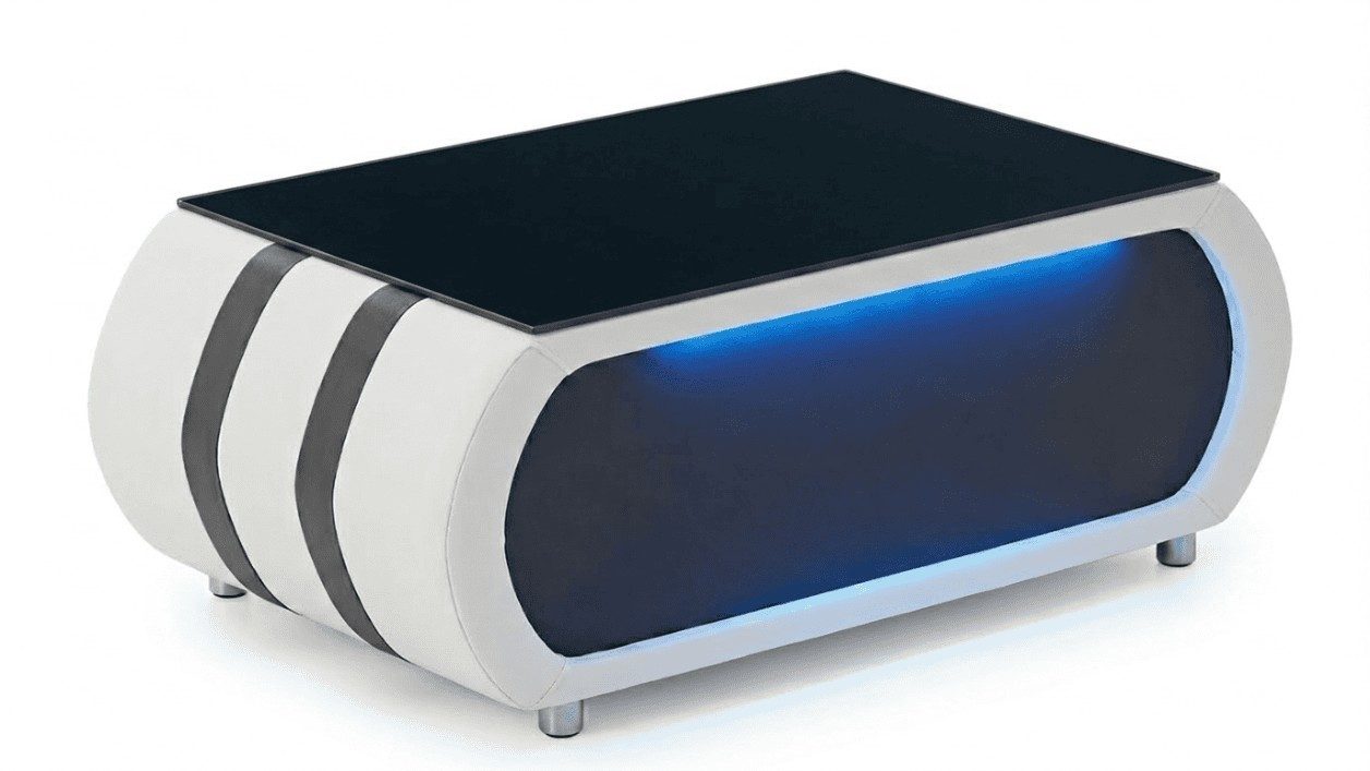 Xlmoebel Wohnlandschaft Weißes L-förmiges Ecksofa mit Couchtisch und LED-Beleuchtung, 2 Teile, Made in Europa