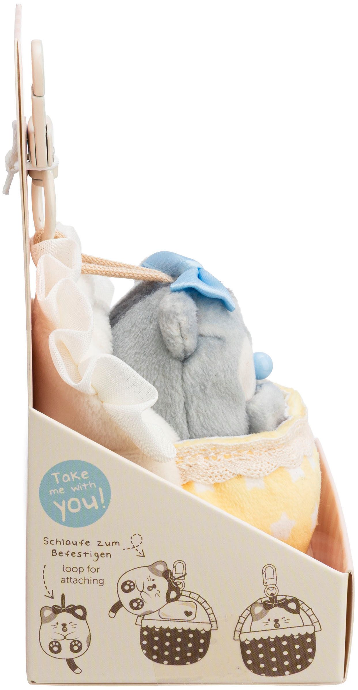 Nici Kuscheltier mymochi, Set Hamster Shai 7cm mit Rassel & Bettchen mit Karabiner (Set), in Geschenkbox