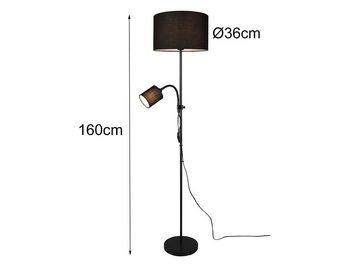 meineWunschleuchte LED Stehlampe, Lesearm, LED wechselbar, Warmweiß, Design-klassiker mit Leselampe Lampenschirm-e Stoff Schwarz Höhe 160cm