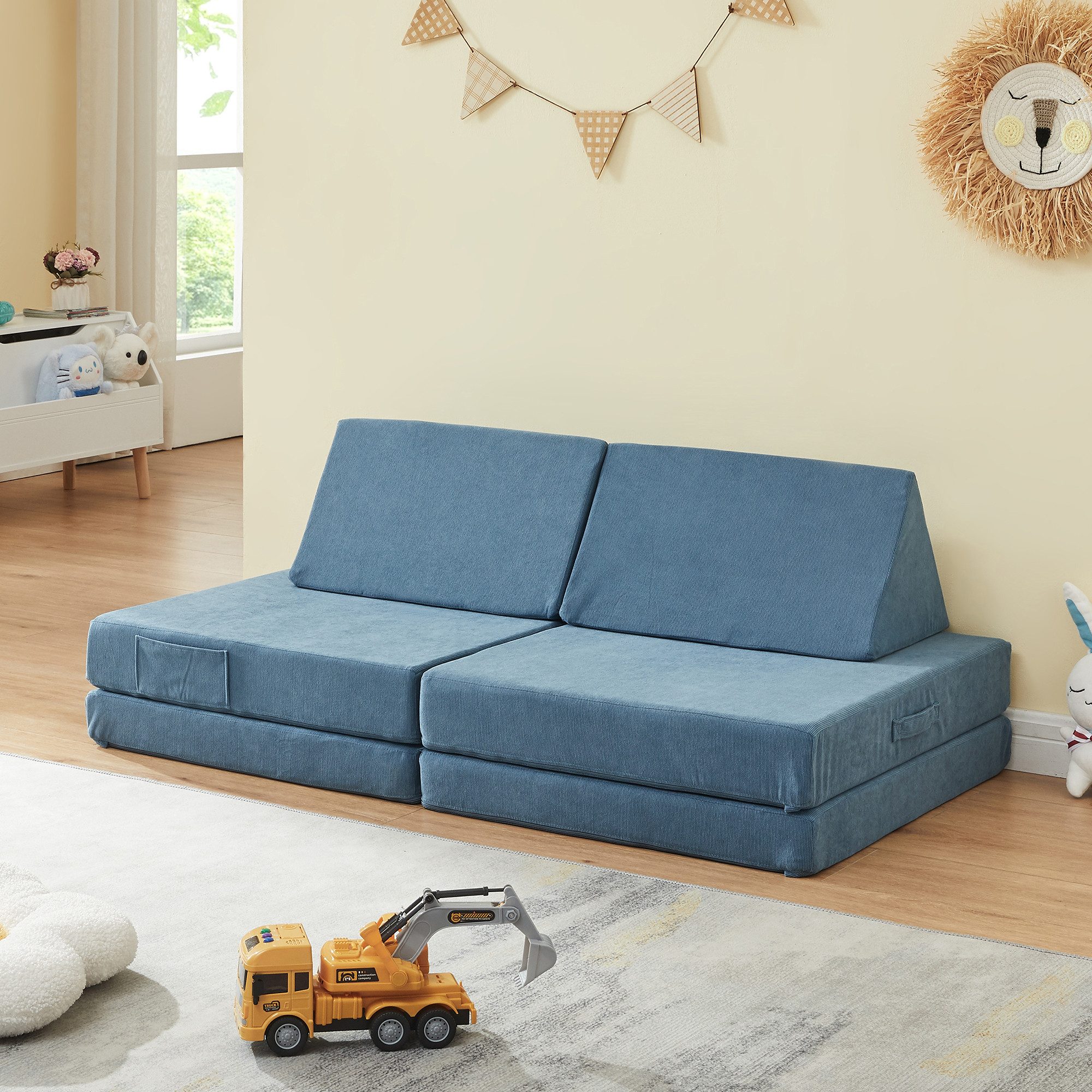 en.casa Kindersofa, 5 Teile, Spielsofa »Norhulta« Cord Blau
