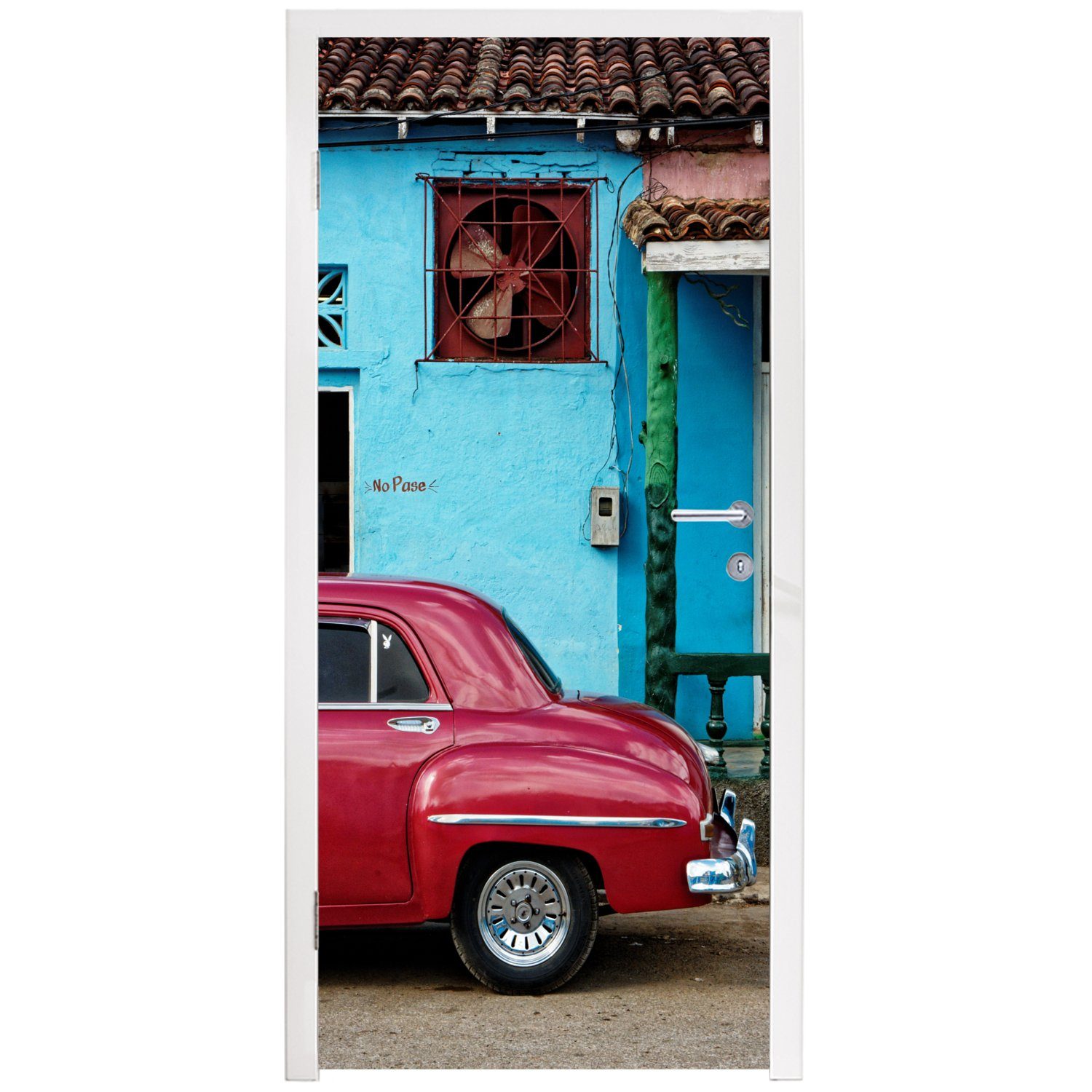Türtapete (1 für Farbenfrohes Kuba, bedruckt, MuchoWow 75x205 Matt, cm Türaufkleber, Tür, St), Fototapete