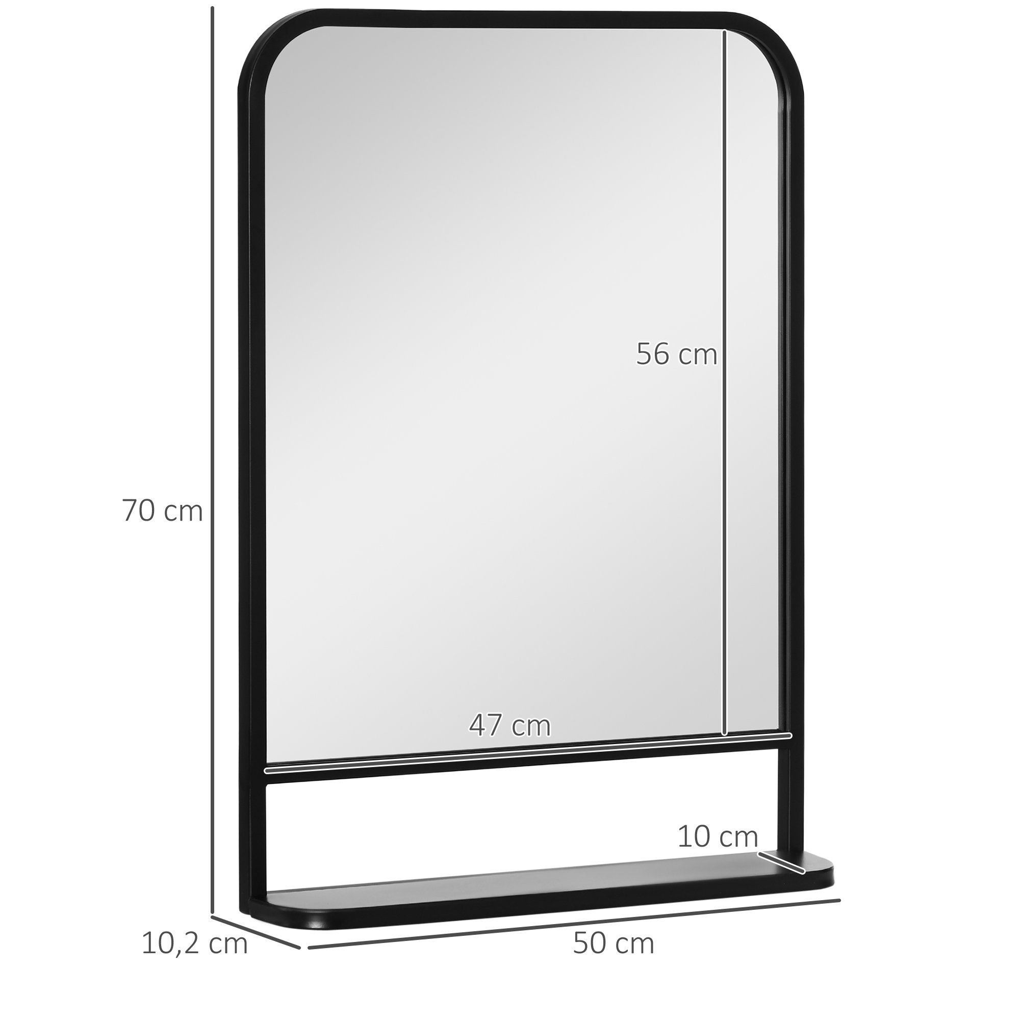 HOMCOM Wandspiegel mit abgerundete Kanten, 70 cm x 10,2 cm x 50 cm (Set, 1-St., 1 x Spiegel), mit 1 Ablagefläche