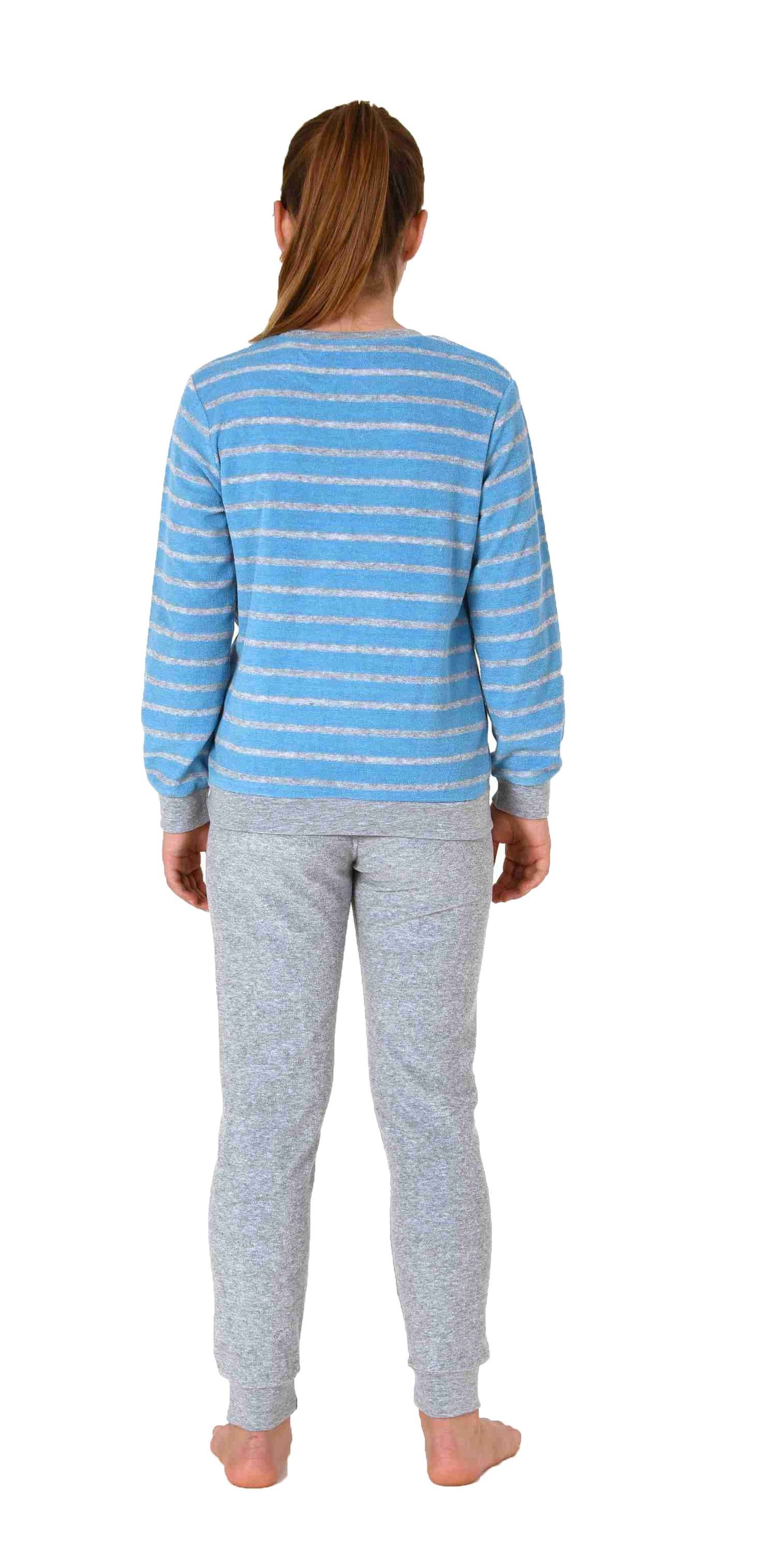 lang hellblau Frottee Pyjama mit Schlafanzug Motiv Normann Herz mit Pyjama Mädchen Bündchen