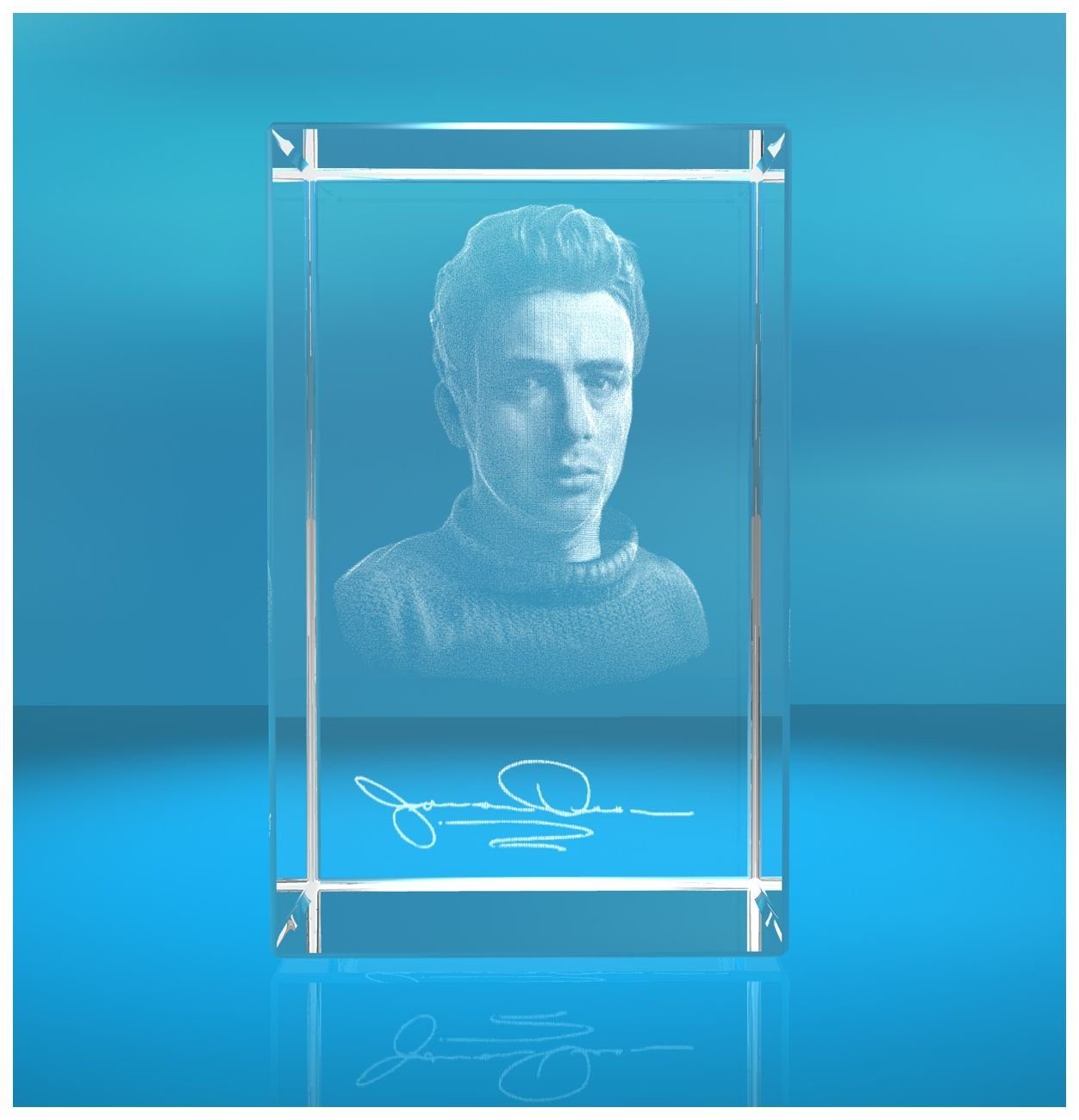 VIP-LASER Dekofigur 3D Glasquader I 3D Autogramm I James Dean, Hochwertige Geschenkbox, Made in Germany, Familienbetrieb