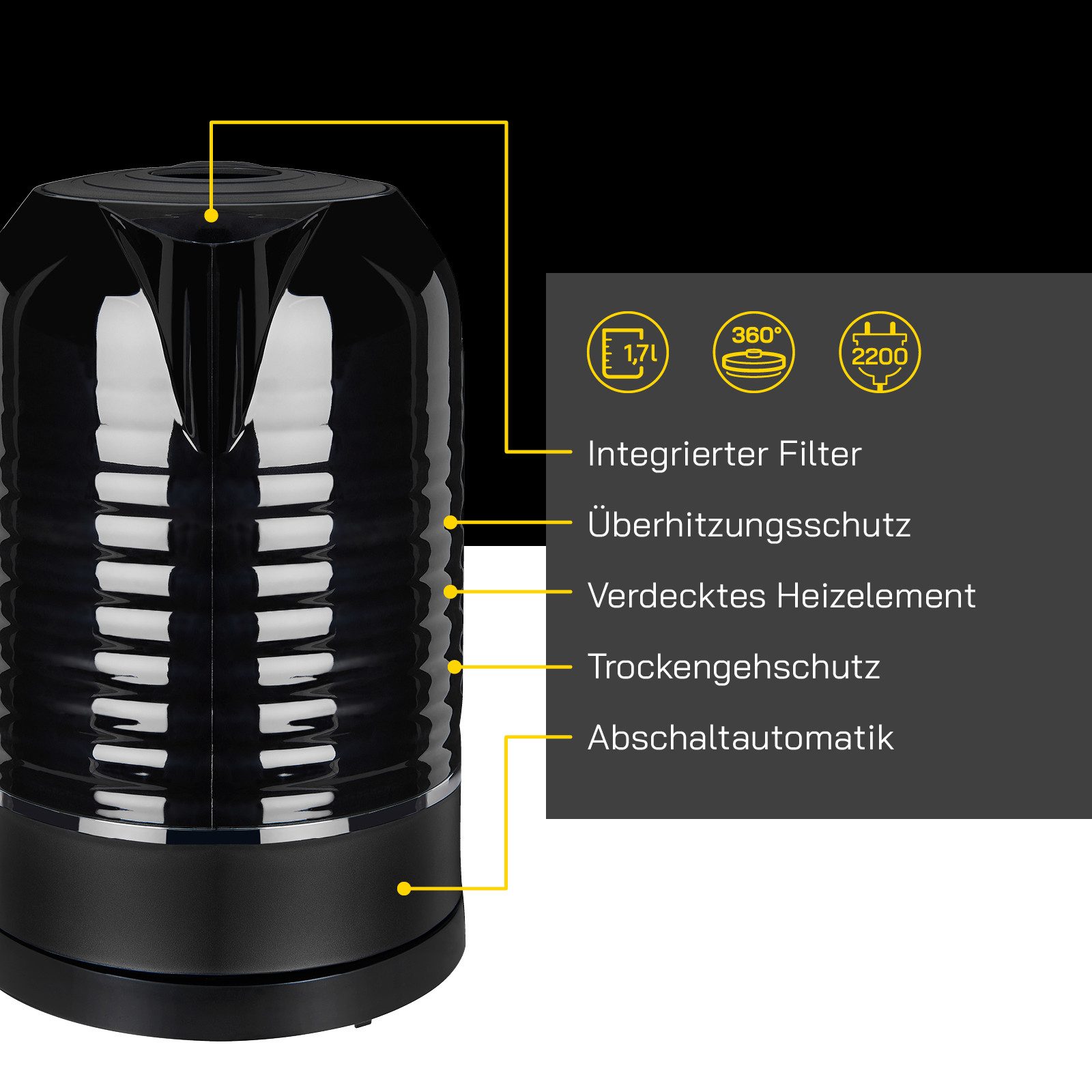 Gutfels Wasserkocher WATER 3300 C, 1,7 l, 2000 W, 1,7 L, 2200 Watt