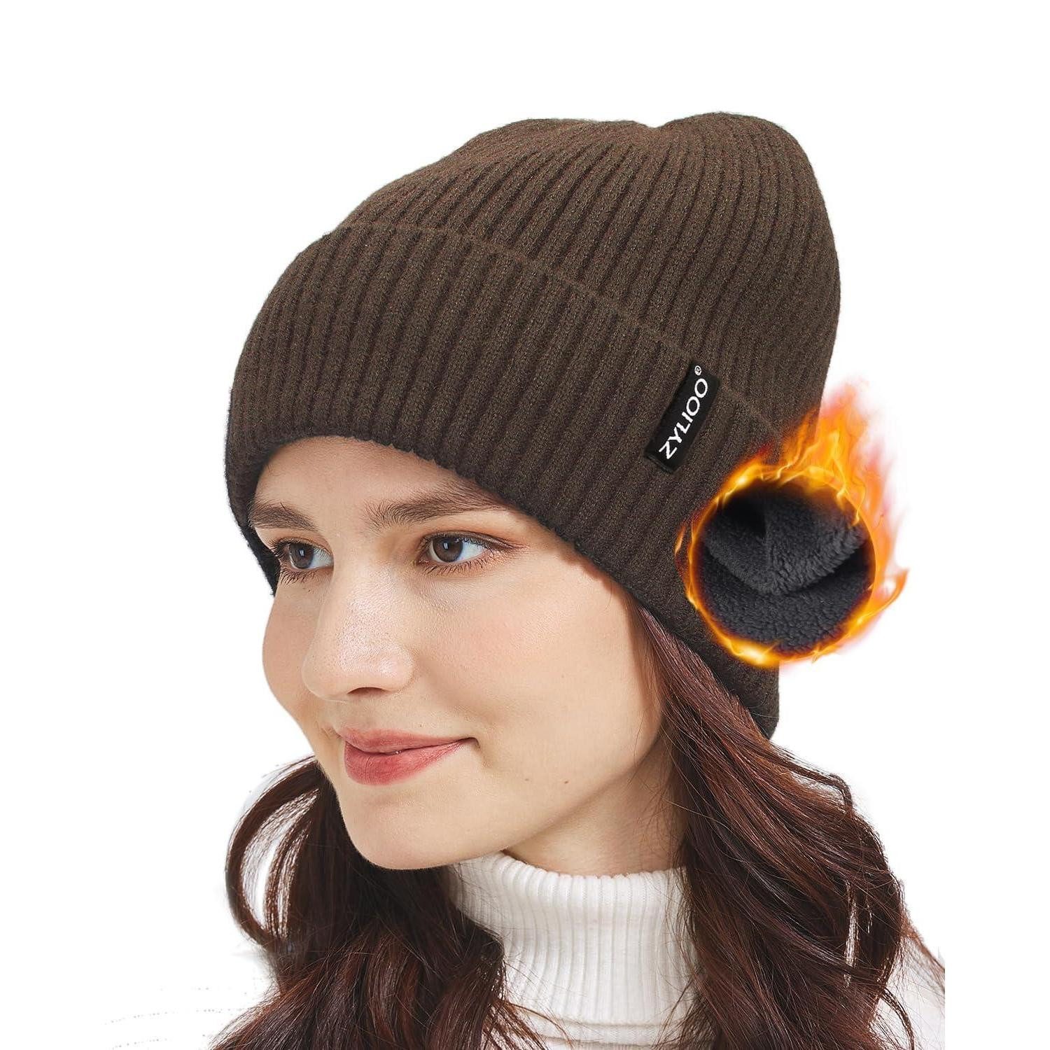 LuxusKollektion Beanie Strickmütze Beanie Umschlag Fleece Kaffee (1-St)