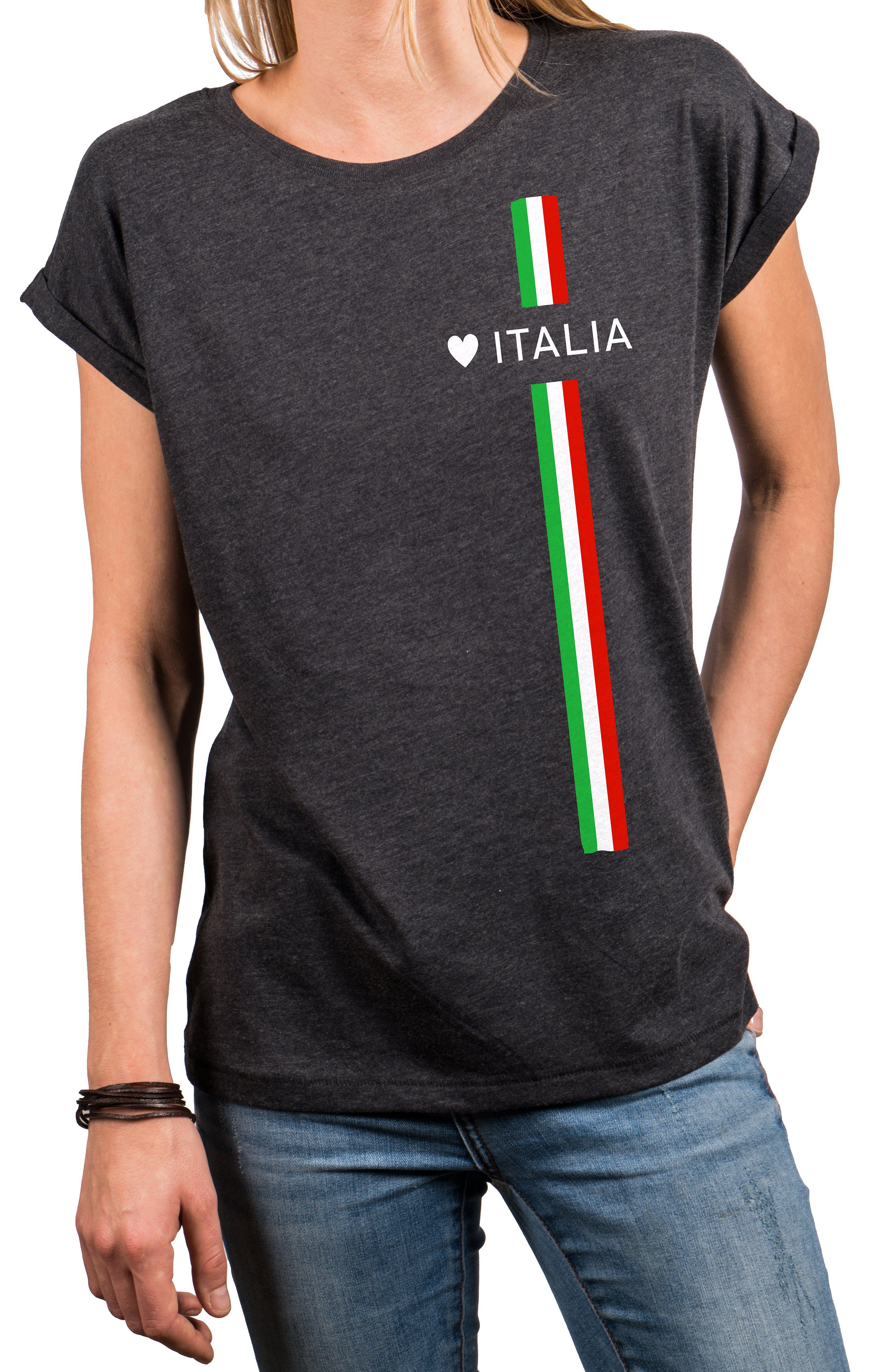 MAKAYA Print-Shirt Damen Italienische Mode Italia Top Italien Trikot Herz Italiano Style Kurzarmshirt, mit Druck