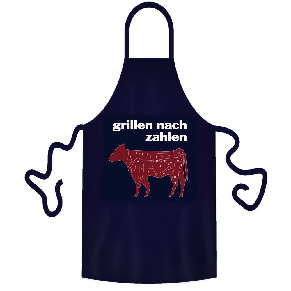 teprovo Grillschürze Kochschürze Schürze 116cm Dunkelblau Grillen nach Zahlen, (1-tlg., integrierte Taschen), mit Spruch