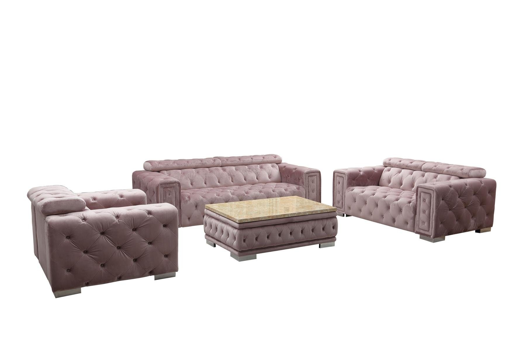 Couch JVmoebel Sitzer Chesterfield Samt Design Set Polster Sofagarnitur 32 Wohnzimmer-Set,