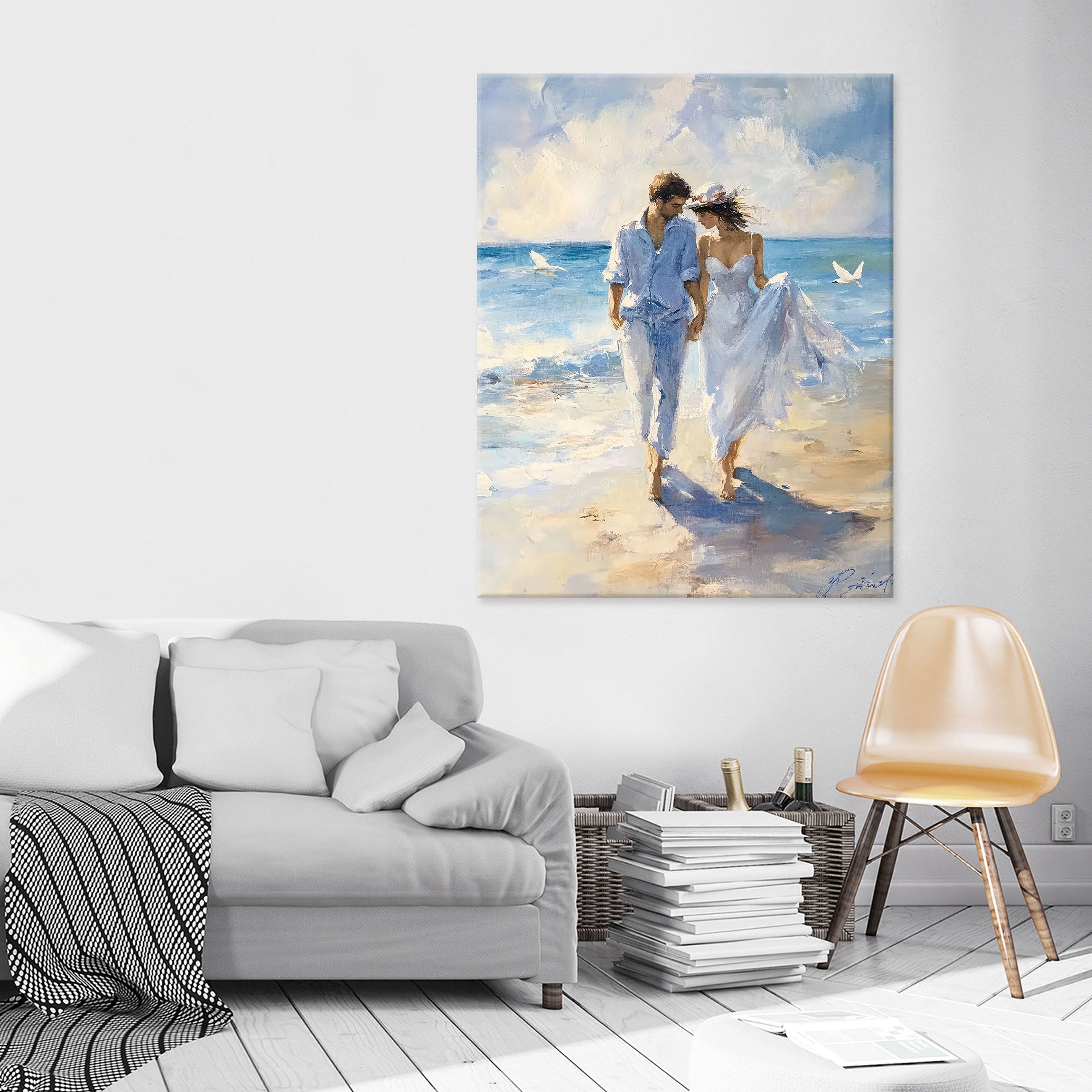 Wallarena Leinwandbild Frau Mann Strand Ozean Blau Modern Wandbilder Wand D günstig online kaufen