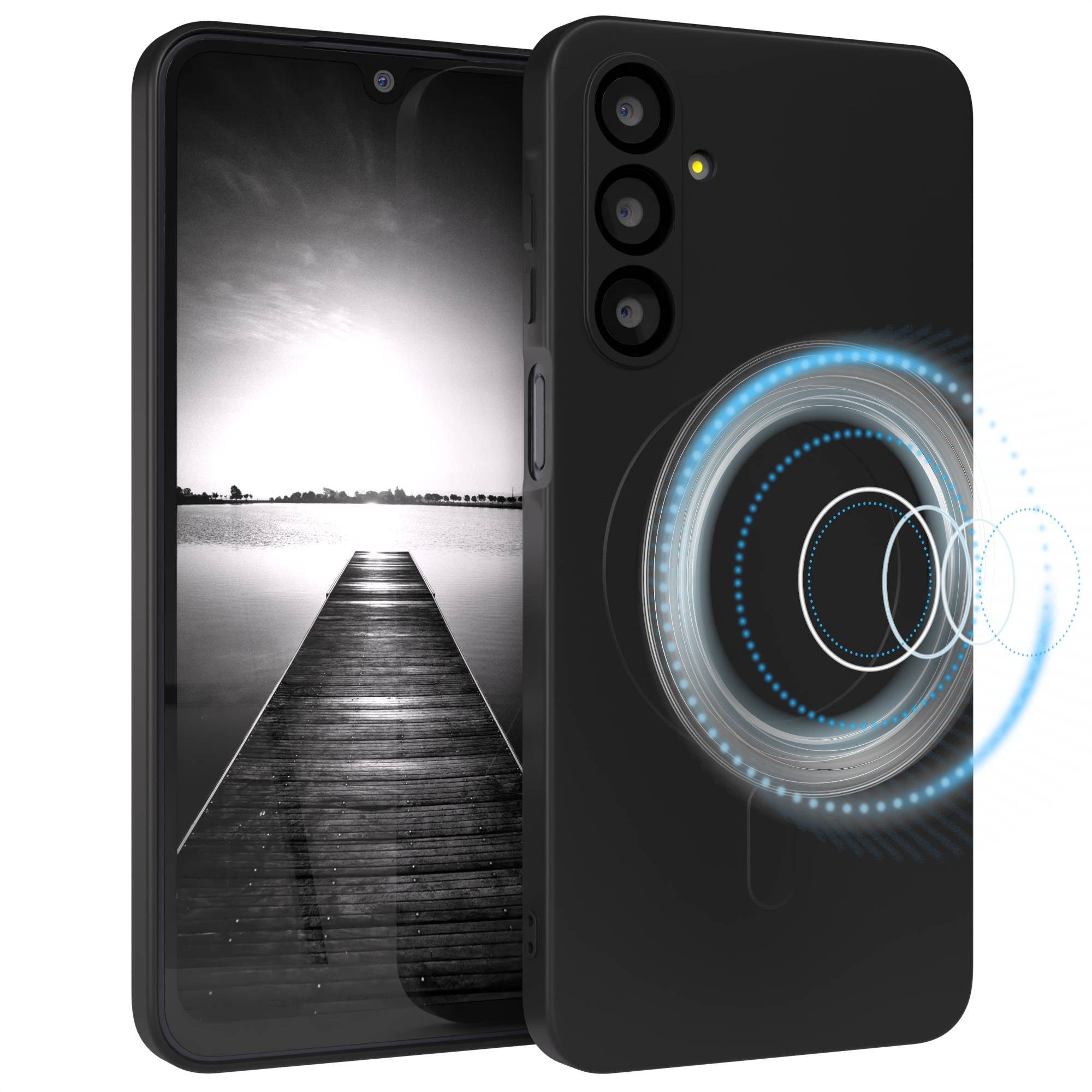 EAZY CASE Handyhülle für Samsung Galaxy A16 Hülle Silikon 6,7 Zoll, Schutzhülle mit MagSafe kratzfest Back Cover Kameraschutz Schwarz