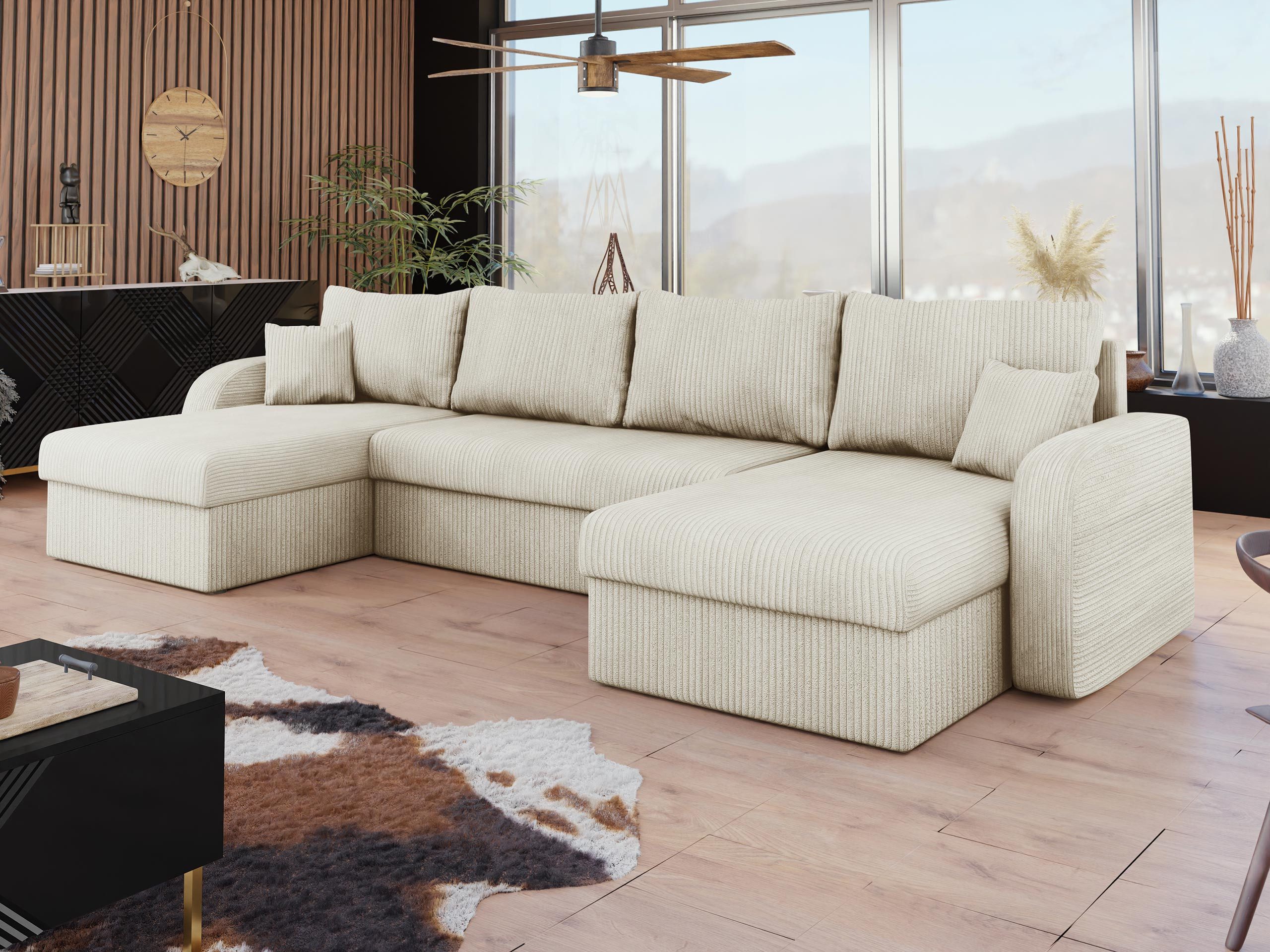 MIRJAN24 Wohnlandschaft Kris U Cord, mit Schlaffunktion und drei Bettkasten, U-Form mit Kissen-Set, L: 304 cm