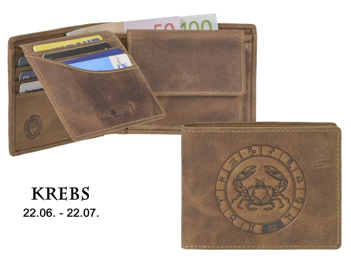 Greenburry Geldbörse Vintage, Portemonnaie, Lederbörse, Sternzeichen-Prägung Krebs