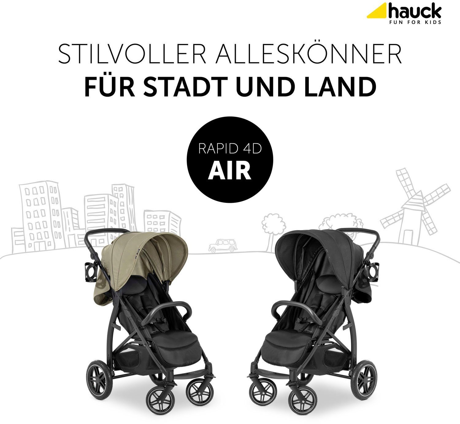 Hauck Kinder-Buggy Rapid 4D black, Air, verlängerbarem 3-Zonen Verdeck mit