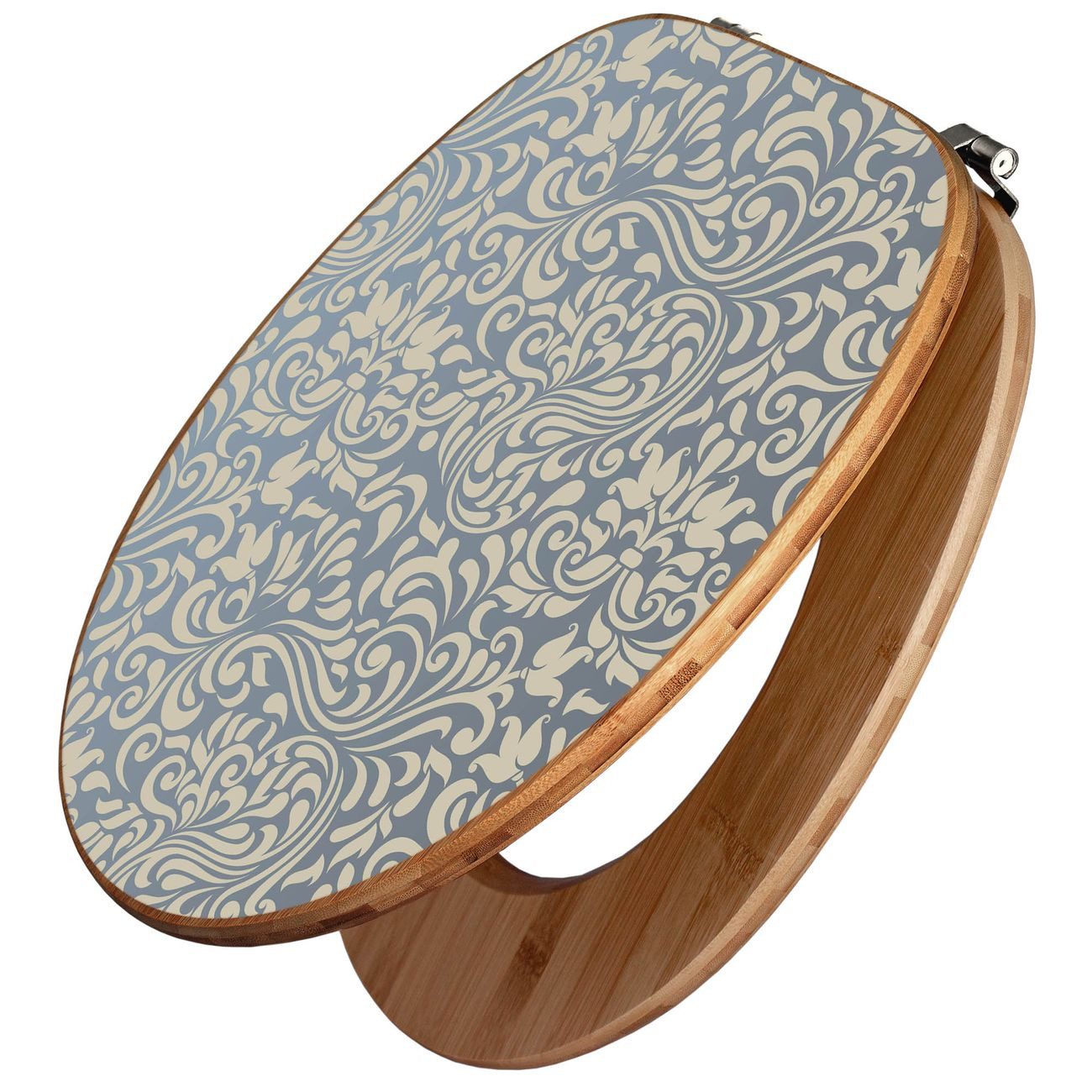 banjado WC-Sitz Bambus Motiv Blaues Ornament (umweltfreundliches Material, Edelstahl Scharniere), 44 x 38 x 5 cm
