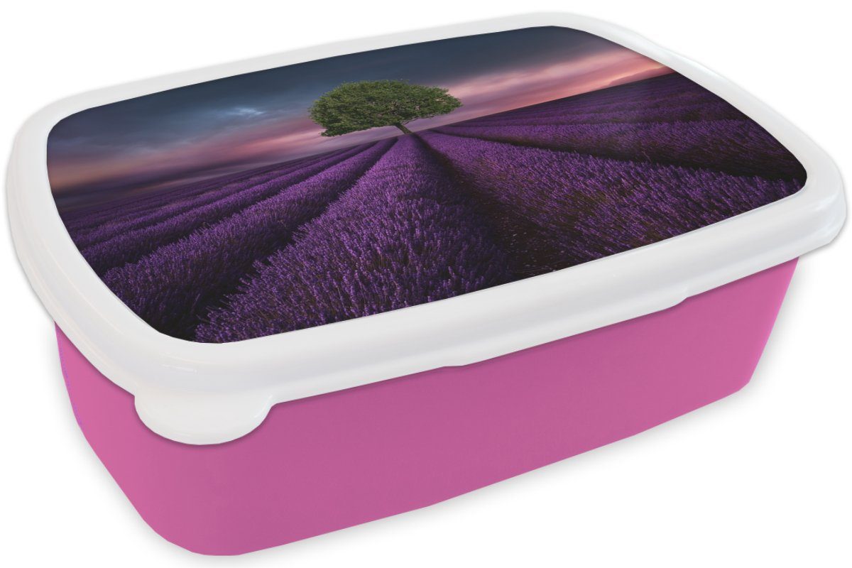 Brotbox MuchoWow für Brotdose Lila, rosa Lavendel Snackbox, Kunststoff Mädchen, - Baum Erwachsene, Lunchbox Kinder, Kunststoff, (2-tlg), -
