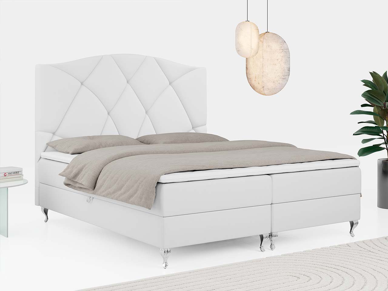 MKS MÖBEL Boxspringbett DORAN, mit gestepptem Kopfteil und Chrombeinen, Multipocket Matratze