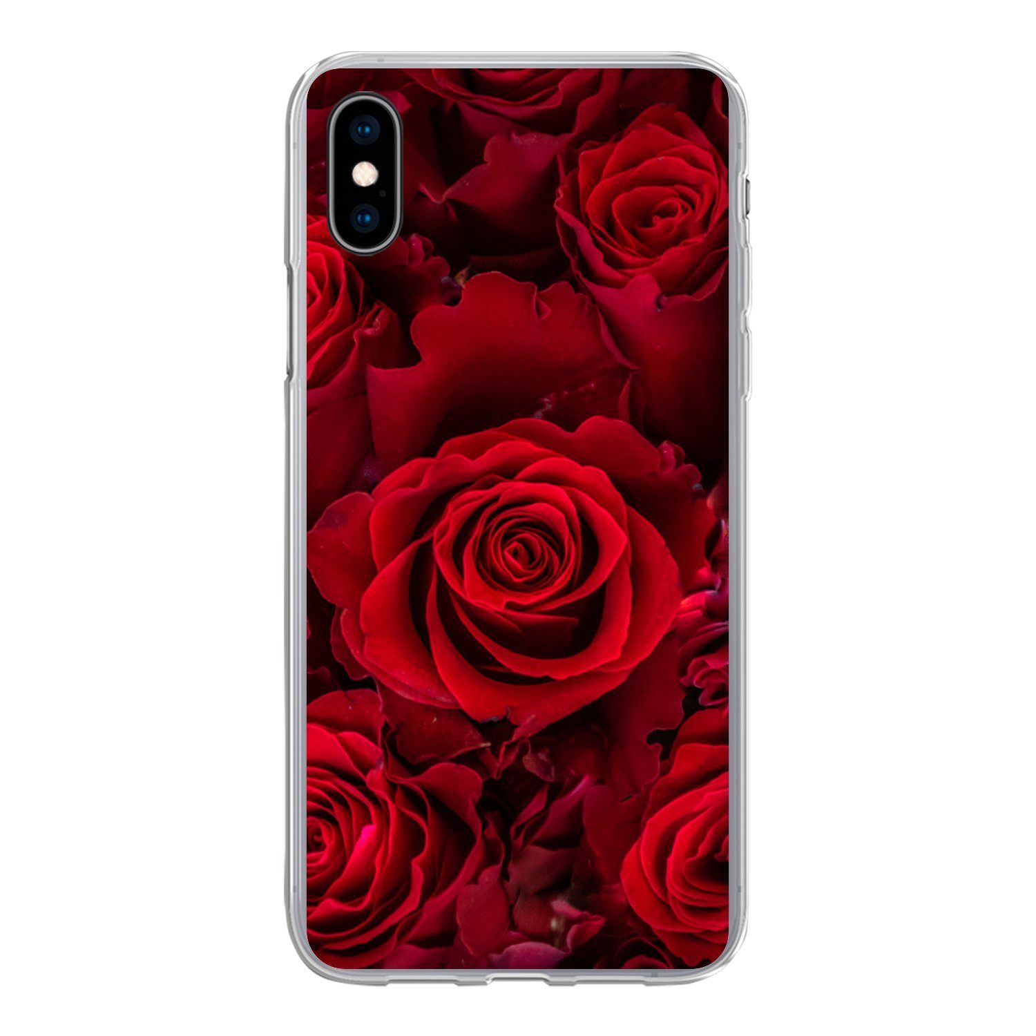 MuchoWow Handyhülle für Apple iPhone XS Blumen - Rosen - Rot, Smartphone-Bumper, Print, Handy Schutzhülle Dünn