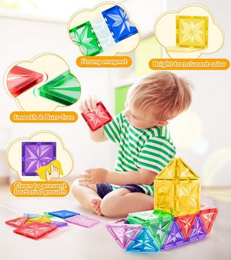 POPOLIC Magnetspielbausteine Magnetische Bausteine 42 Teile, STEM Magnet Bausteine für Kinder, (Magnet Montessori Spielzeug Kinder für Jungen Mädchen ab 3 4 5 6 7)