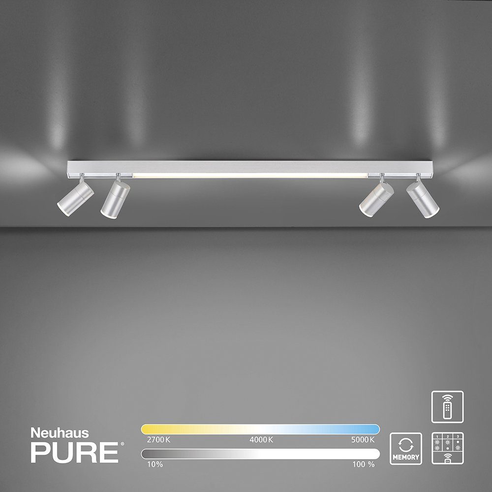 Paul Neuhaus LED Deckenleuchte LED Deckenleuchte PURE LINES, CCT-Farbtemperaturregelung, Dimmfunktion, Memoryfunktion, 1xLED-Board/9W/2700-5000K, 4xLED-Board/4W/2700-5000K, warmweiß bis kaltweiß, CCT Spots Strahler drehbar dimmbar Fernbedienung aluminium