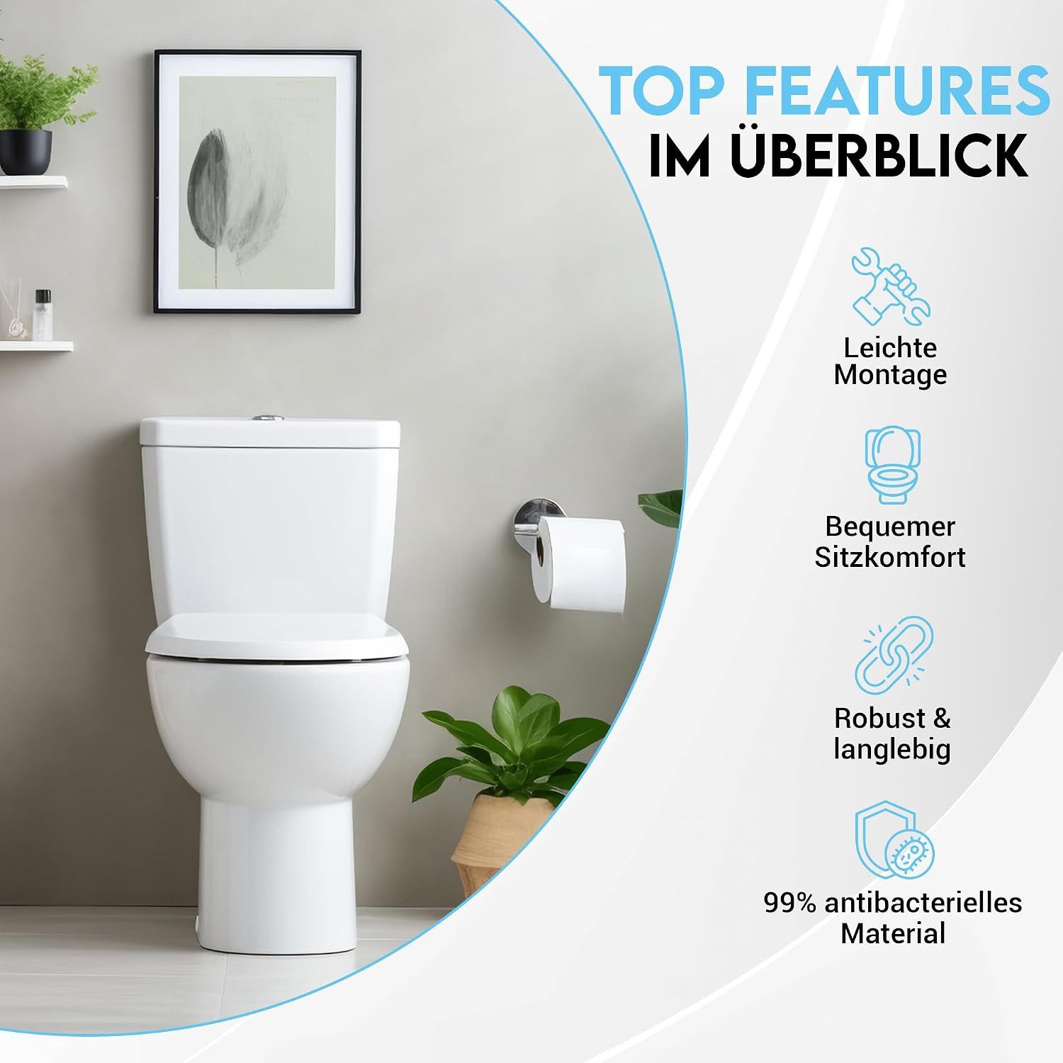 hausleben WC-Sitz 2er Set Toilettensitz mit Absenkautomatik aus Duroplast (2 teiliges Set, 2-St., 2er-Set bestehend aus zwei identischen WC-Sitzen inklusive Deckeln), Absenkautomatik (Soft Close), Abnehmbar per Knopfdruck (Quick Release)