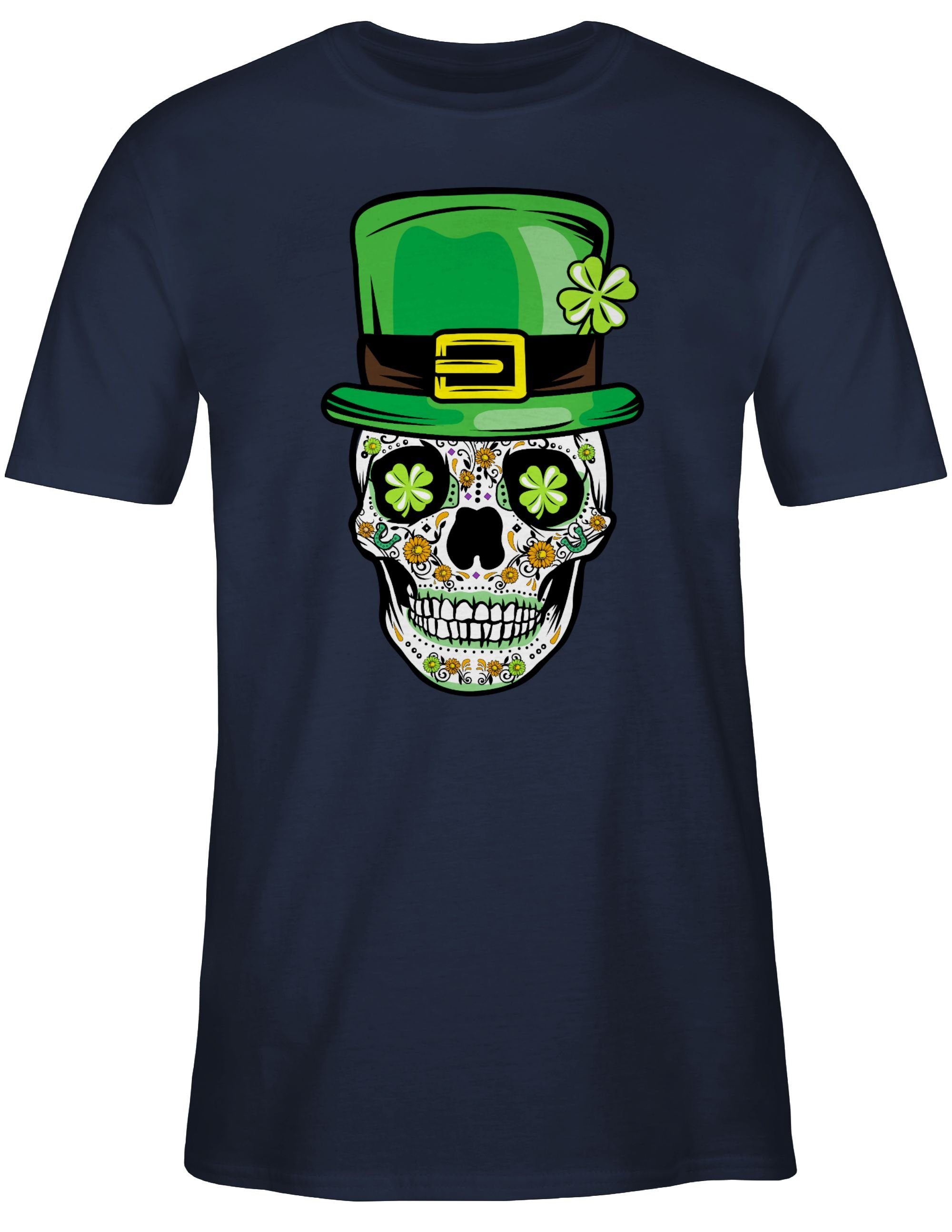 Glücksbringer Day T-Shirt 03 St. Patricks Navy Blau Shirtracer Totenkopf Kleeblatt