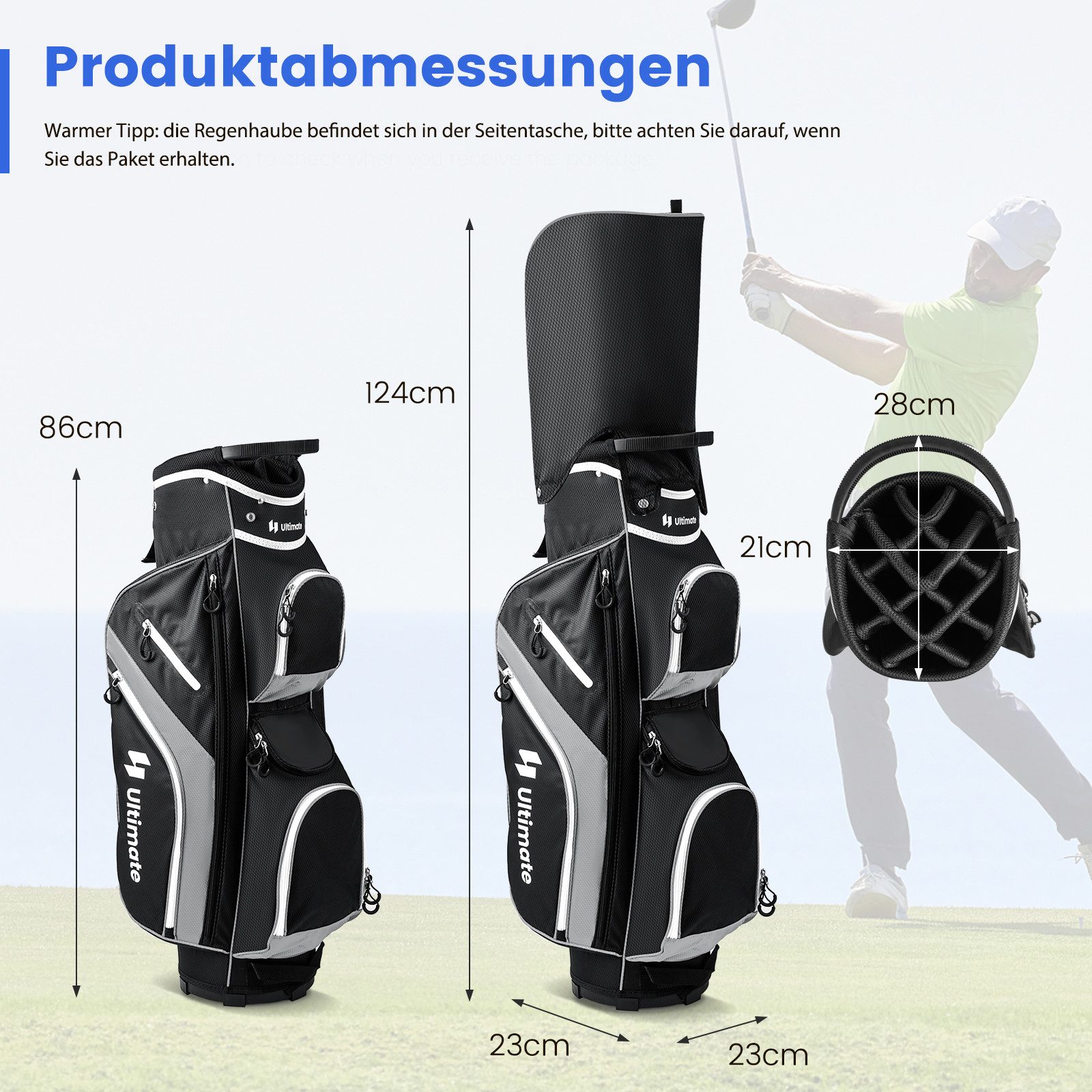 COSTWAY Golfballtasche, Golfschlägertasche mit 14 Fächern & Regenschutz
