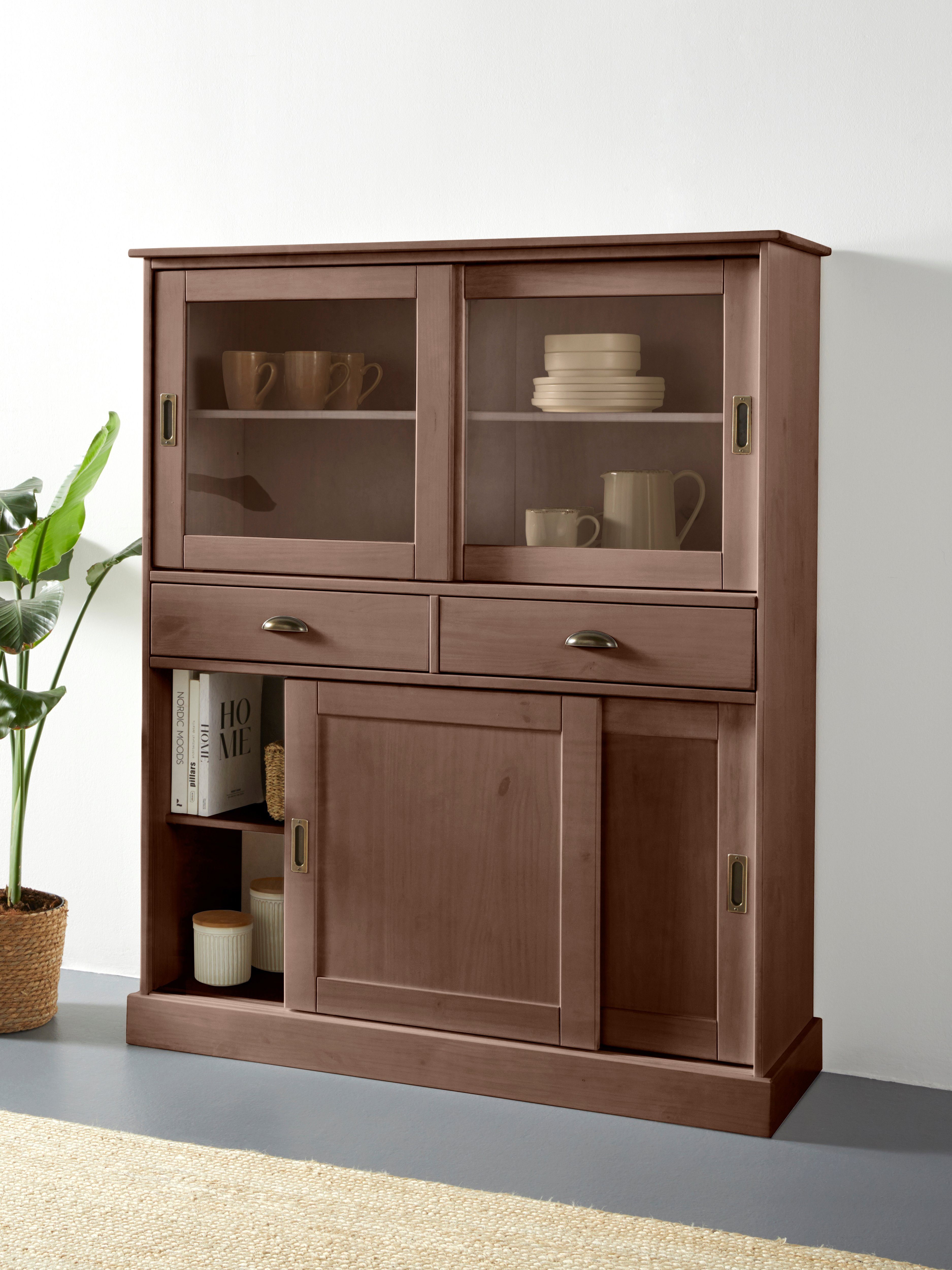 OTTO home Highboard Schröder, Vitrine aus massivem Kiefernholz, Breite 114 cm